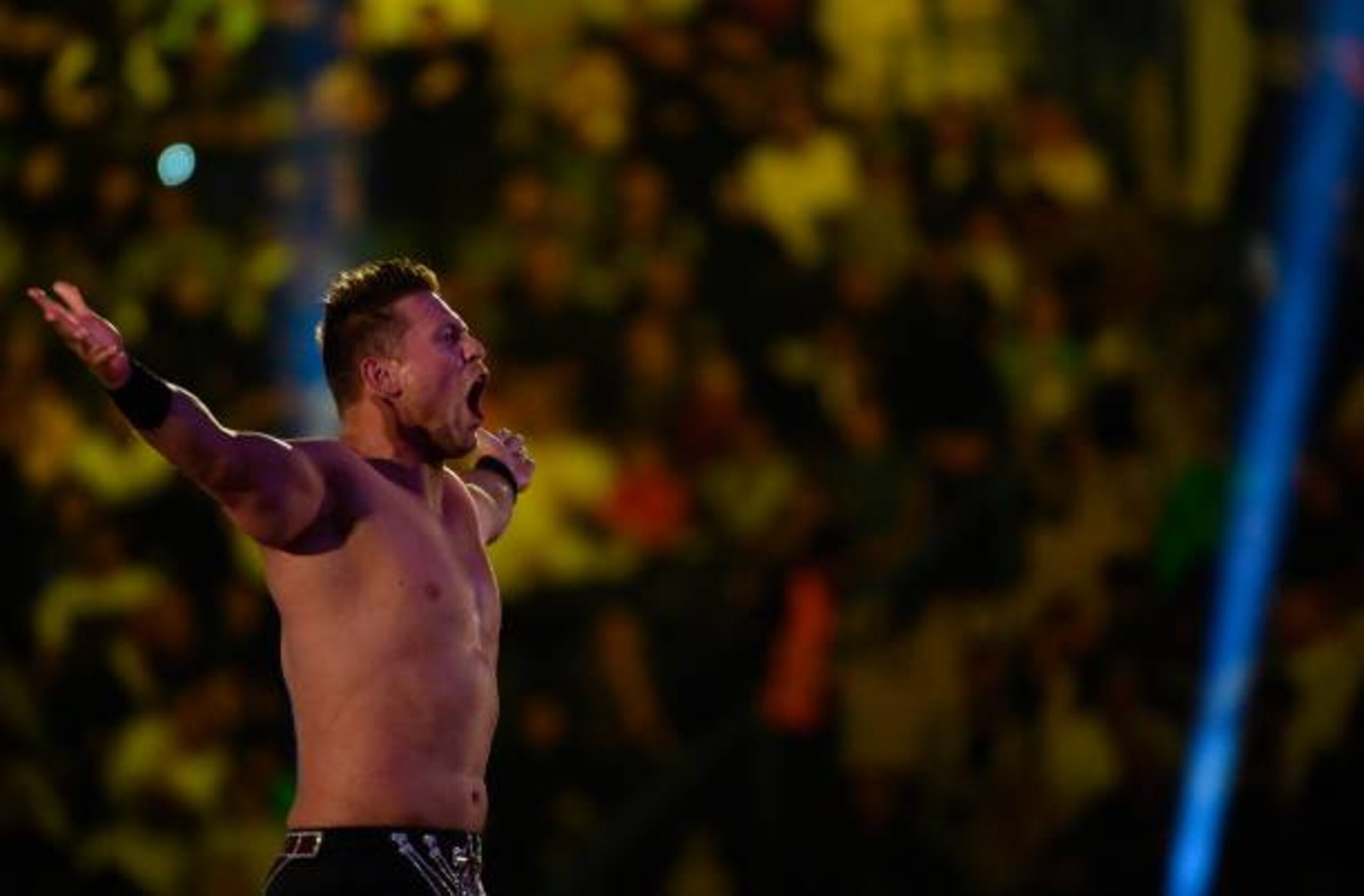 The Miz celebrates his win during the WWE World Cup Quarterfinal match as part of as part of the World Wrestling Entertainment (WWE) Crown Jewel pay-per-view at the King Saud University Stadium in Riyadh on November 2, 2018. (Photo by Fayez Nureldine / AFP)        (Photo credit should read FAYEZ NURELDINE/AFP via Getty Images)