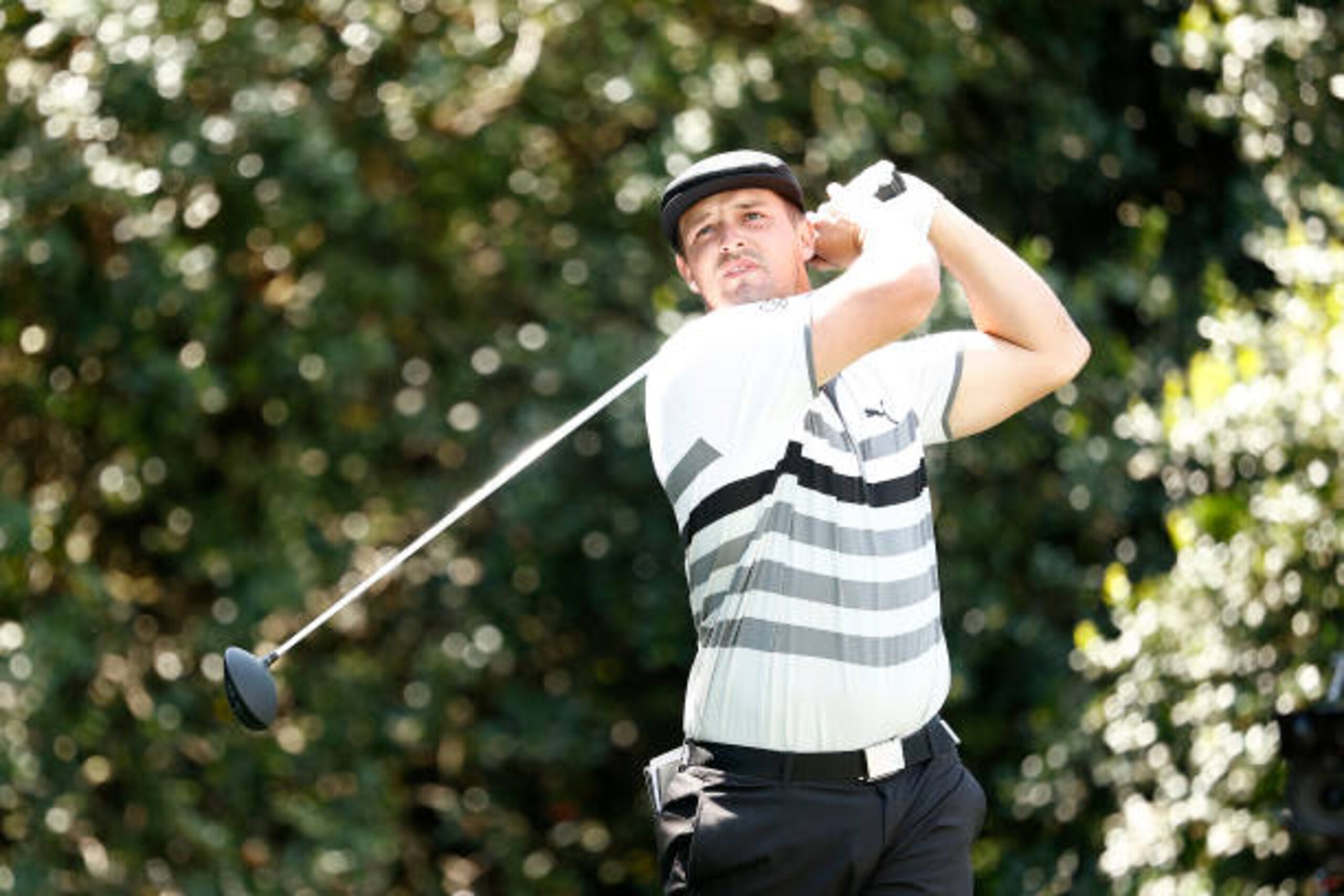 CHARLOTTE, NORTH CAROLINA - MAY 08: Bryson DeChambeau of the United States plays his shot from the 14th tee during the third round of the 2021 Wells Fargo Championship at Quail Hollow Club on May 08, 2021 in Charlotte, North Carolina. (Photo by Maddie Meyer/Getty Images)