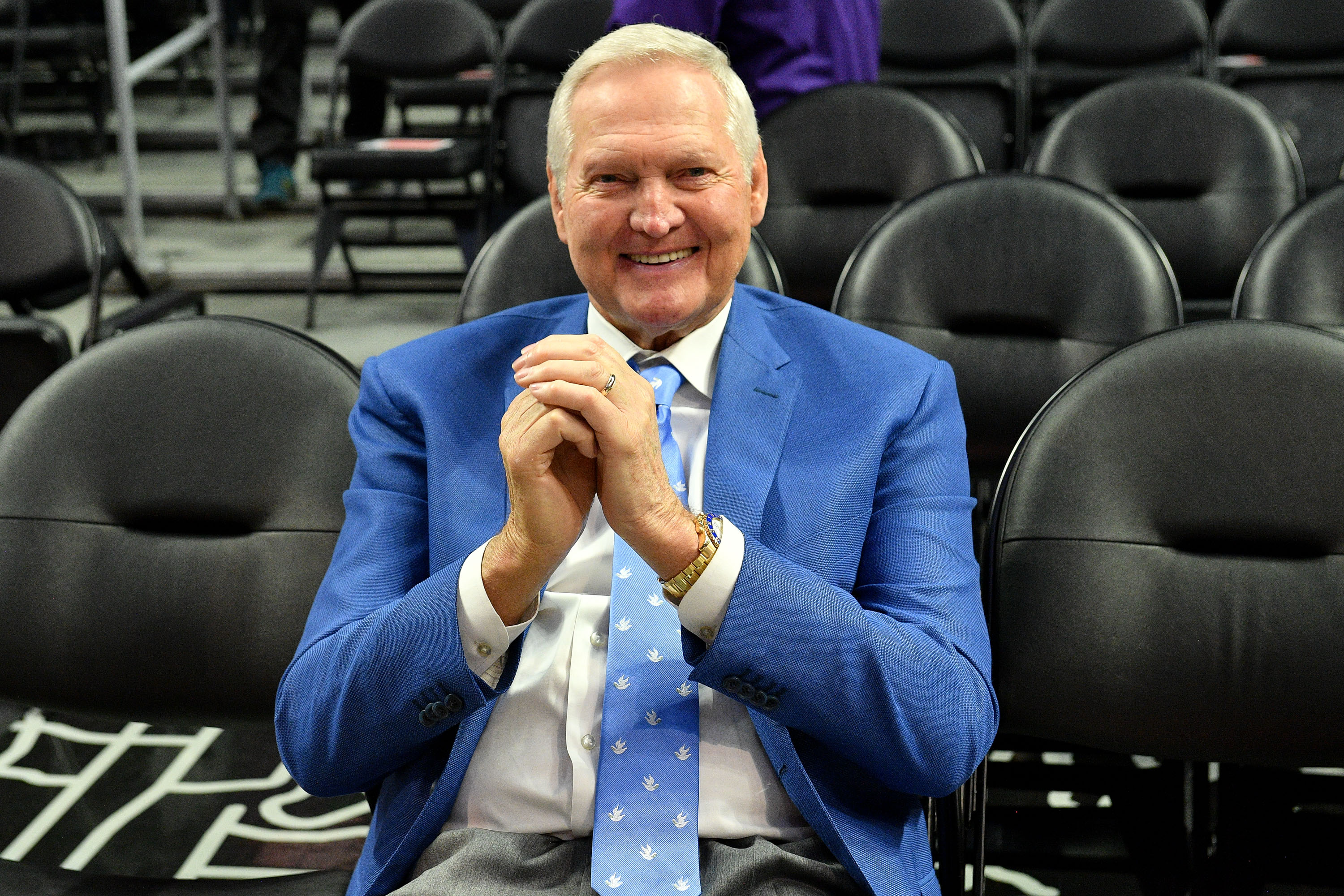 LOS ANGELES, CALIFORNIA - MARCH 01: Jerry West attends a basketball game between the Los Angeles Clippers and the Philadelphia 76ers at Staples Center on March 01, 2020 in Los Angeles, California. (Photo by Allen Berezovsky/Getty Images)