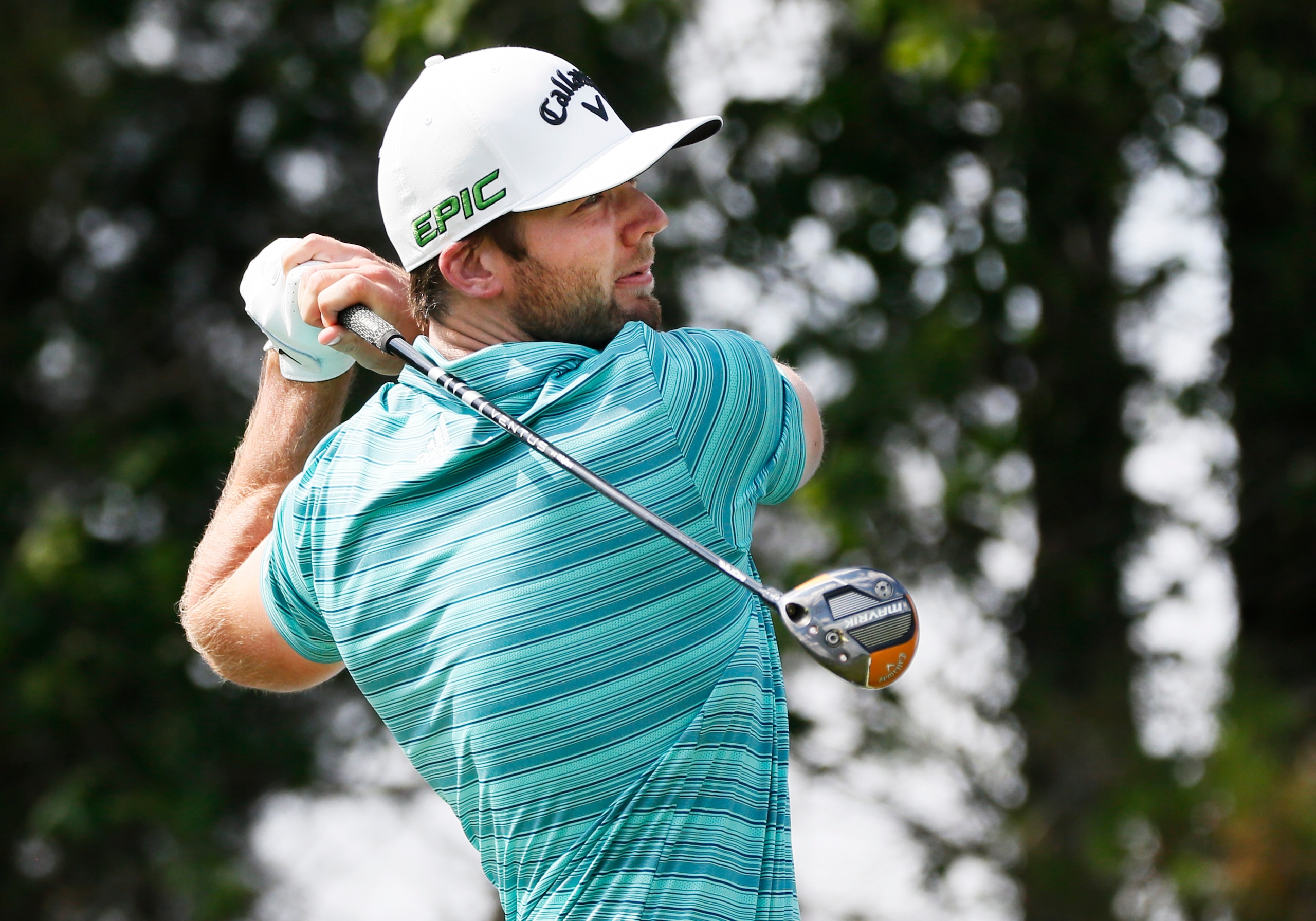 Sam Burns watches his shot from the 14th tee during the second round of the AT&T Byron Nelson golf tournament in McKinney, Texas, Friday, May 14, 2021. (AP Photo/Ray Carlin) Sam Burns watches his shot from the 14th tee during the second round of the AT&T Byron Nelson golf tournament in McKinney, Texas, Friday, May 14, 2021. (AP Photo/Ray Carlin)