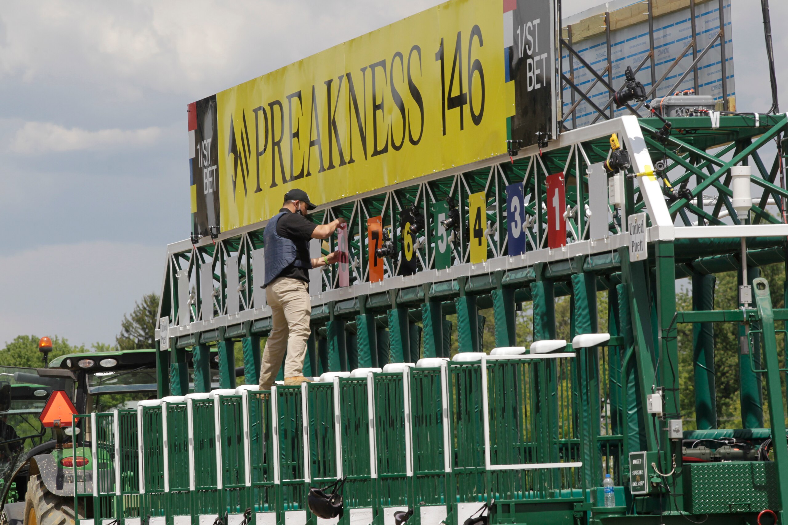 BALTIMORE, MD- MAY 15: Preakness Day starting gate  before the running of the 146th Preakness Stakes at Pimlico Race Course on May 15, 2021 in Baltimore, Maryland. (Photo by Horsephotos/Getty Images)