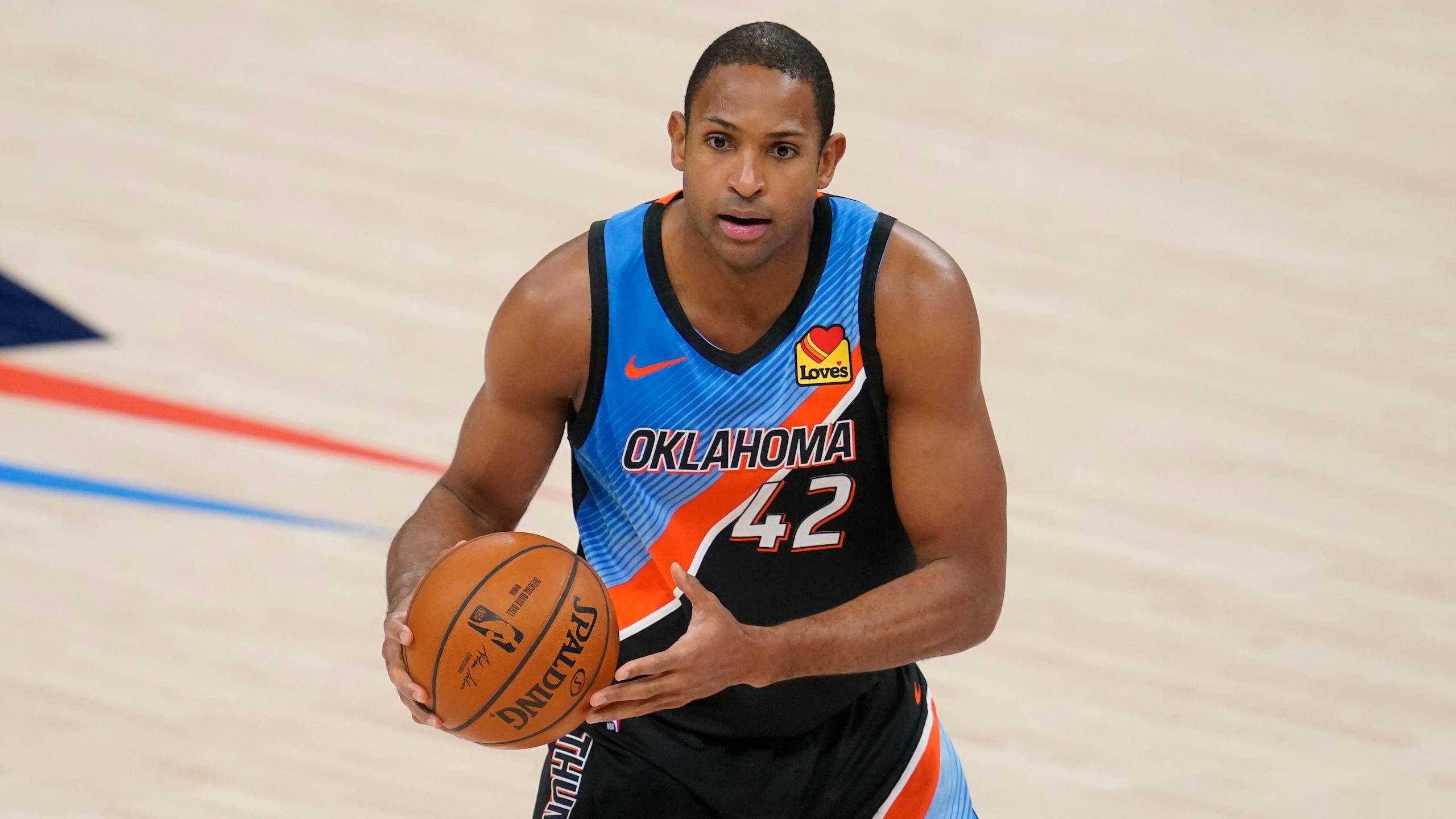 Oklahoma City Thunder center Al Horford (42) during an NBA basketball game against the Portland Trail Blazers, Tuesday, Feb. 16, 2021, in Oklahoma City. (AP Photo/Sue Ogrocki) Oklahoma City Thunder center Al Horford (42) during an NBA basketball game against the Portland Trail Blazers, Tuesday, Feb. 16, 2021, in Oklahoma City. (AP Photo/Sue Ogrocki)