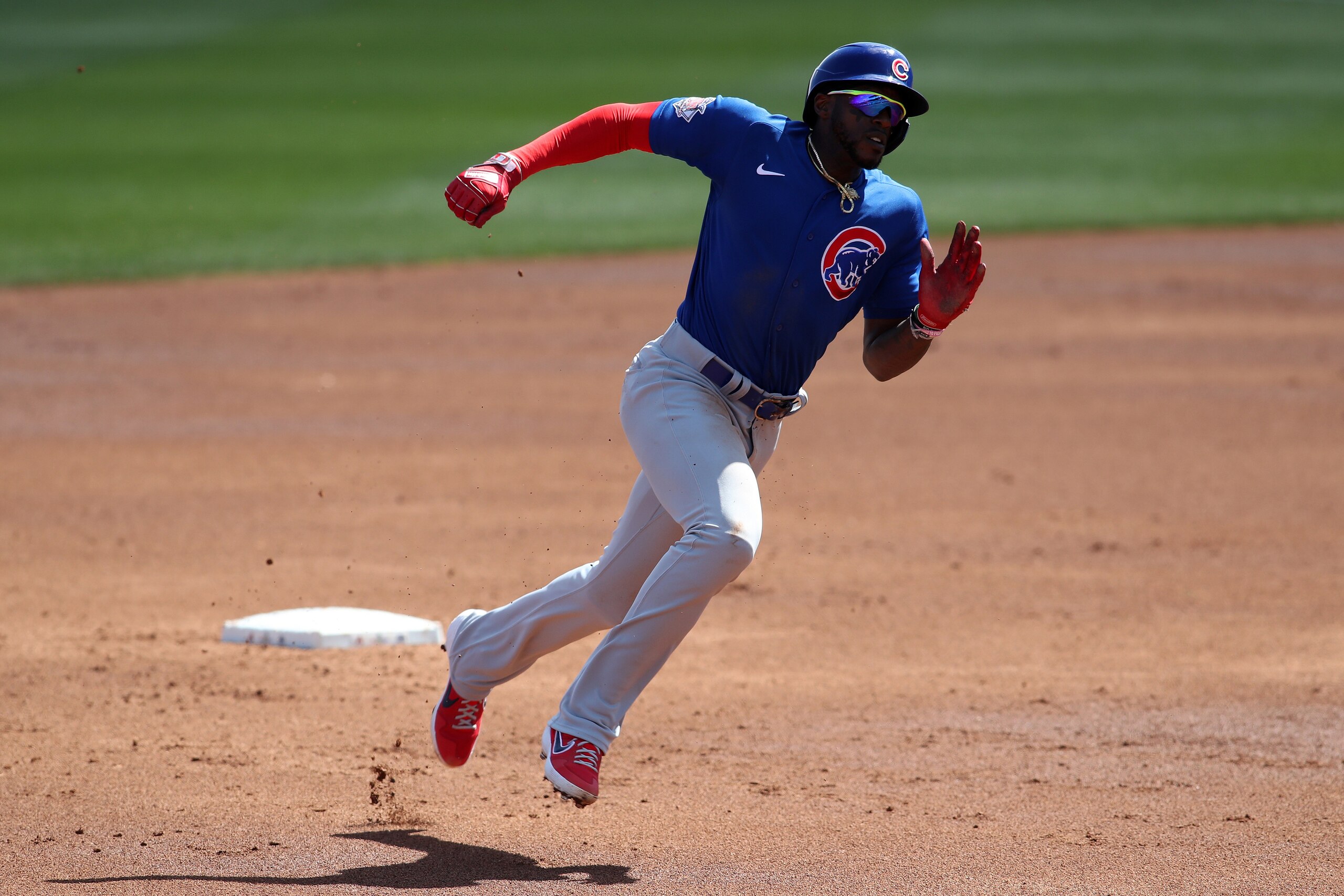 SCOTTSDALE, AZ - MARCH 11:  Cameron Maybin #15 of the Chicago Cubs runs during the game against the Colorado Rockies at Salt River Fields at Talking Stick on March 11, 2021 in Scottsdale, Arizona. The Cubs defeated the Rockies 8-6. (Photo by Rob Leiter/MLB Photos via Getty Images)