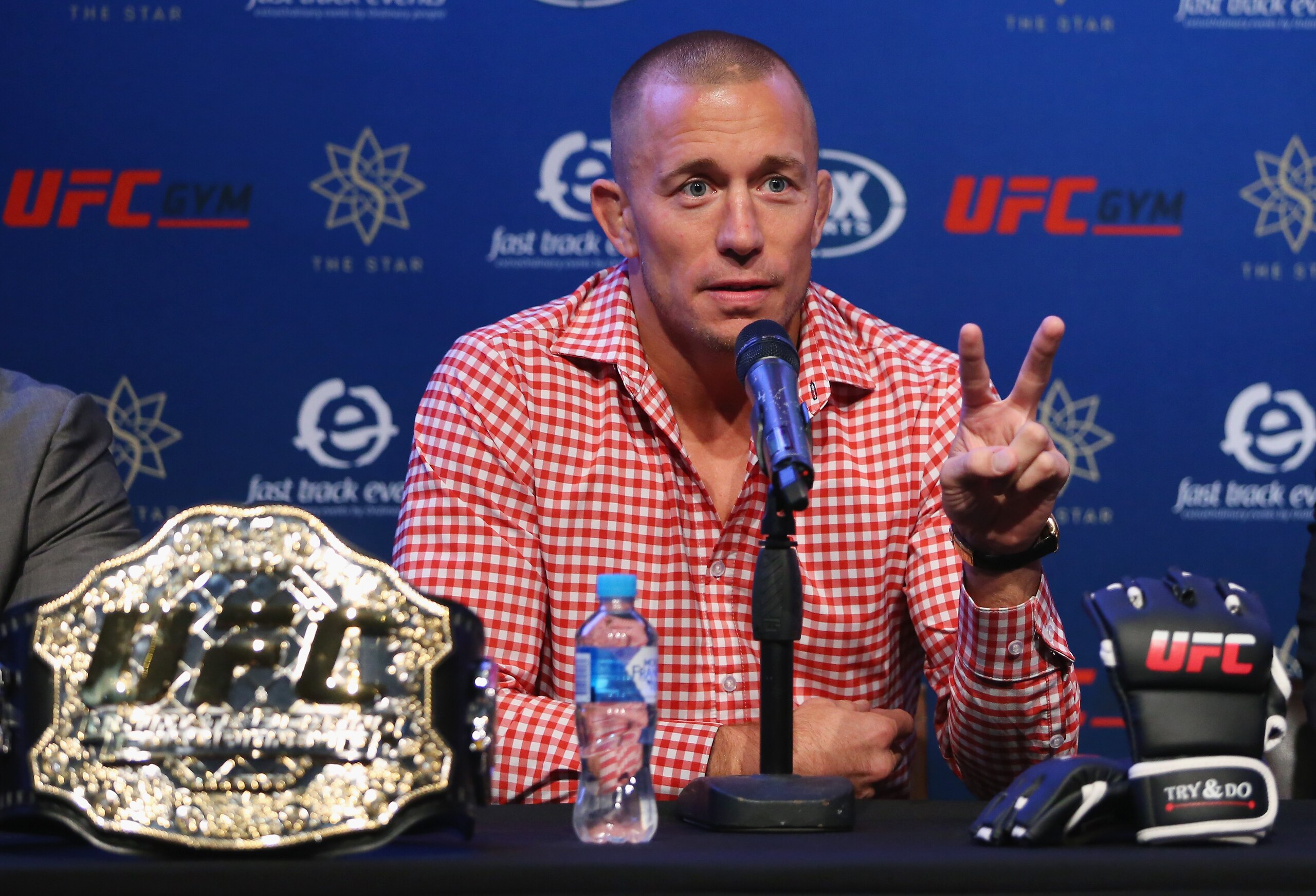 SYDNEY, AUSTRALIA - AUGUST 06:  UFC fighter Georges St-Pierre speaks during a press conference at The Star on August 6, 2018 in Sydney, Australia.  (Photo by Don Arnold/WireImage)