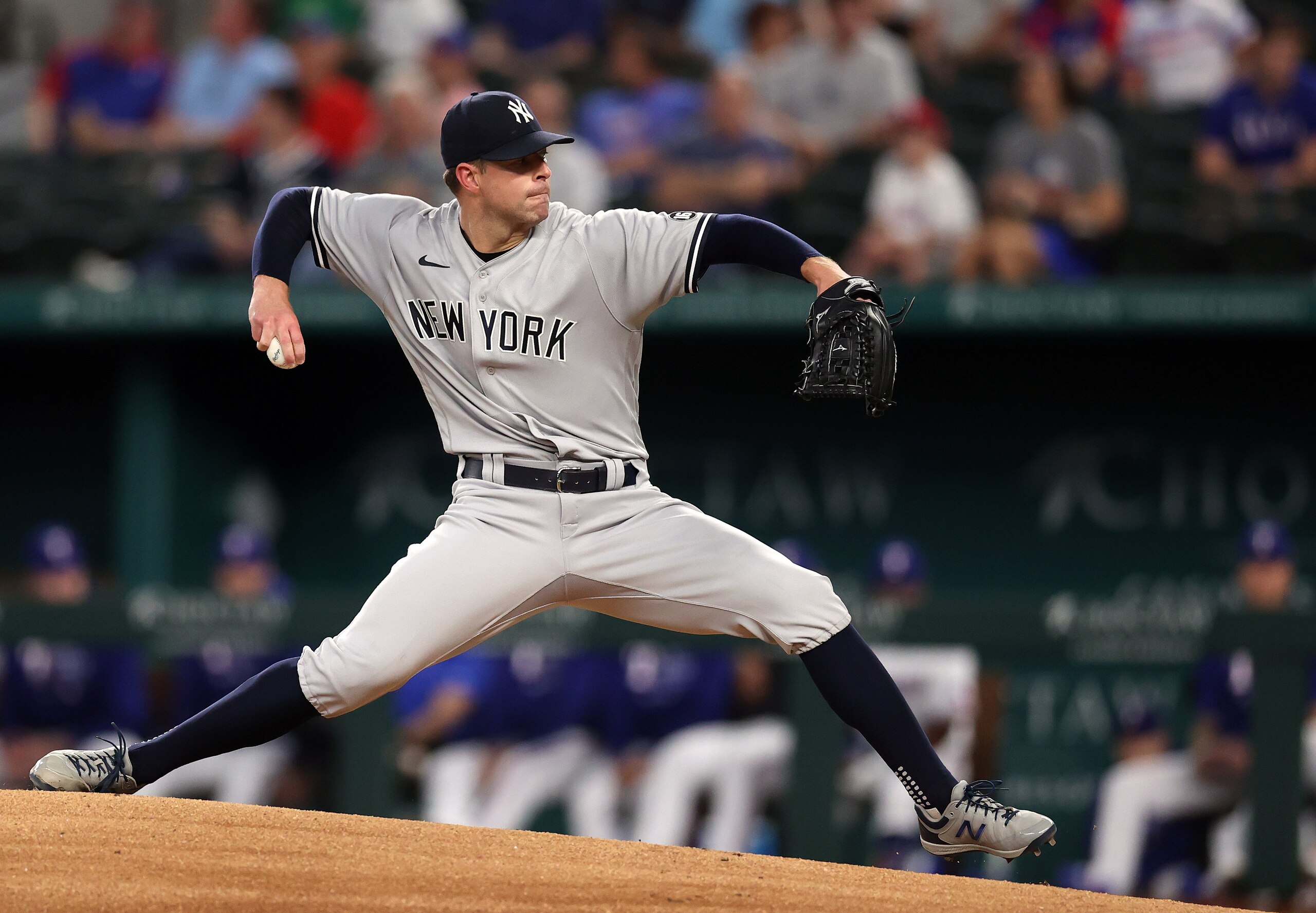ARLINGTON, TEXAS - MAY 19: Corey Kluber #28 of the New York Yankees throws against the Texas Rangers in the first inning at Globe Life Field on May 19, 2021 in Arlington, Texas. (Photo by Ronald Martinez/Getty Images) ARLINGTON, TEXAS - MAY 19: Corey Kluber #28 of the New York Yankees throws against the Texas Rangers in the first inning at Globe Life Field on May 19, 2021 in Arlington, Texas. (Photo by Ronald Martinez/Getty Images)