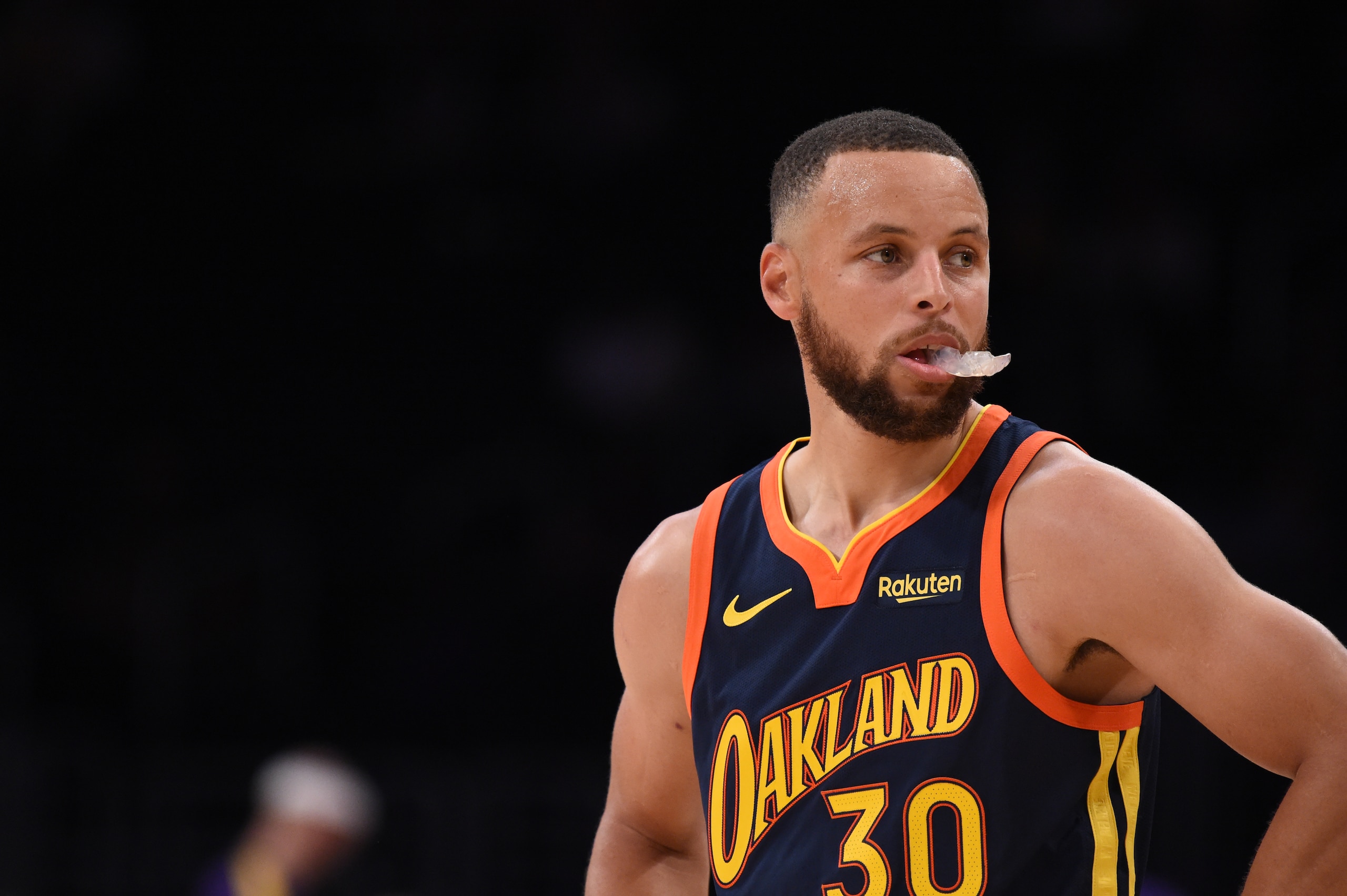 LOS ANGELES, CA - MAY 19: Stephen Curry #30 of the Golden State Warriors looks on during the game against the Los Angeles Lakers during the 2021 NBA Play-In Tournament on May 19, 2021 at STAPLES Center in Los Angeles, California. NOTE TO USER: User expressly acknowledges and agrees that, by downloading and/or using this Photograph, user is consenting to the terms and conditions of the Getty Images License Agreement. Mandatory Copyright Notice: Copyright 2021 NBAE (Photo by Juan Ocampo/NBAE via Getty Images) LOS ANGELES, CA - MAY 19: Stephen Curry #30 of the Golden State Warriors looks on during the game against the Los Angeles Lakers during the 2021 NBA Play-In Tournament on May 19, 2021 at STAPLES Center in Los Angeles, California. NOTE TO USER: User expressly acknowledges and agrees that, by downloading and/or using this Photograph, user is consenting to the terms and conditions of the Getty Images License Agreement. Mandatory Copyright Notice: Copyright 2021 NBAE (Photo by Juan Ocampo/NBAE via Getty Images)