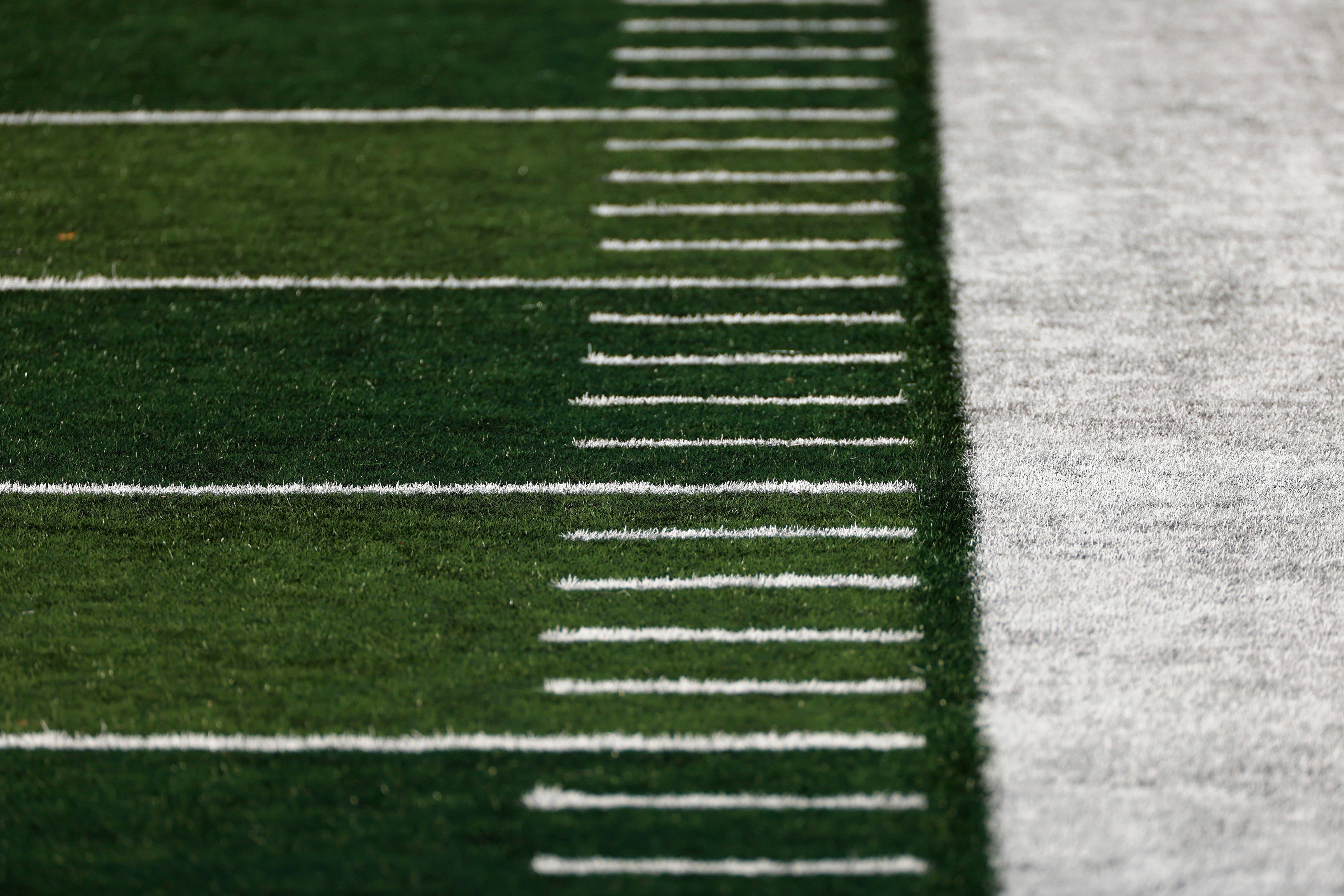 Yard markings on a football field are seen during the first half of an NCAA college football game between Illinois and Rutgers on Saturday, Nov. 14, 2020, in Piscataway, N.J. (AP Photo/Adam Hunger)