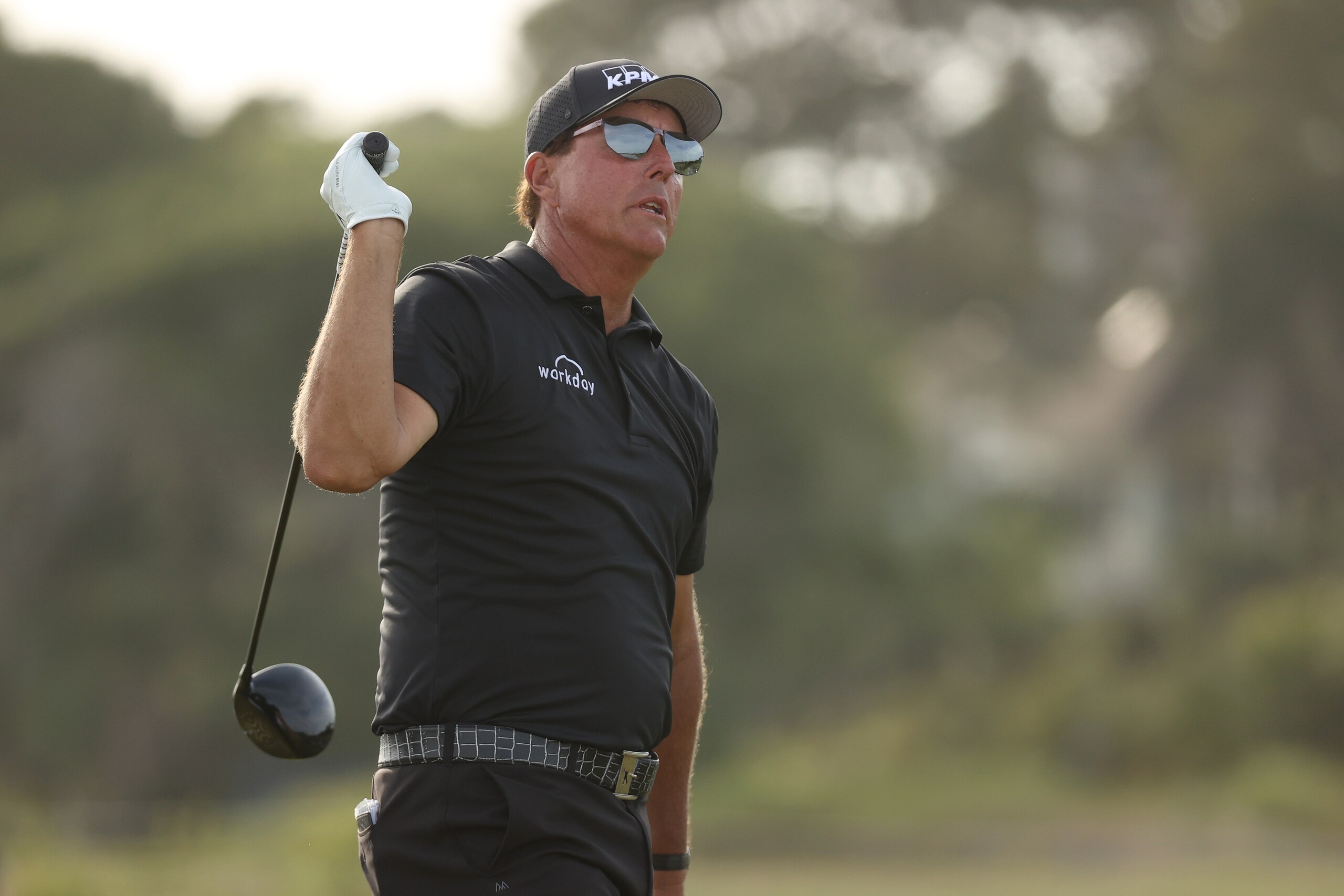 KIAWAH ISLAND, SOUTH CAROLINA - MAY 22: Phil Mickelson of the United States plays his shot from the 16th tee during the third round of the 2021 PGA Championship at Kiawah Island Resort's Ocean Course on May 22, 2021 in Kiawah Island, South Carolina. (Photo by Gregory Shamus/Getty Images)