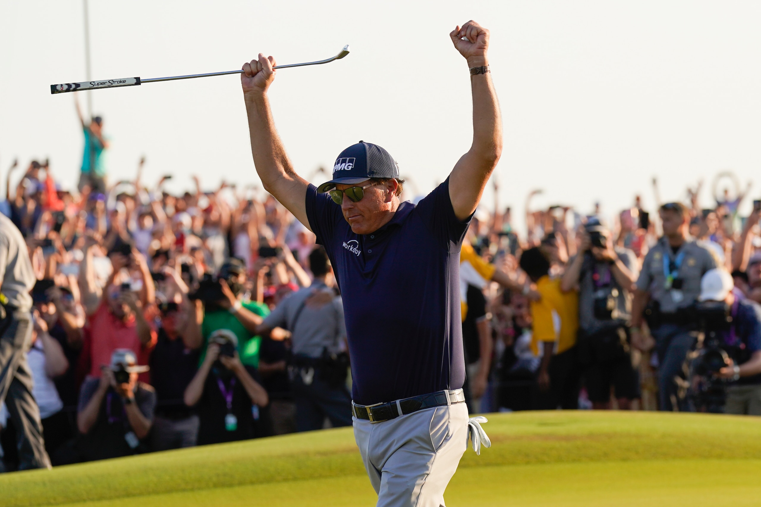 Phil Mickelson celebrates after winning the final round at the PGA Championship golf tournament on the Ocean Course, Sunday, May 23, 2021, in Kiawah Island, S.C. (AP Photo/David J. Phillip) Phil Mickelson celebrates after winning the final round at the PGA Championship golf tournament on the Ocean Course, Sunday, May 23, 2021, in Kiawah Island, S.C. (AP Photo/David J. Phillip)