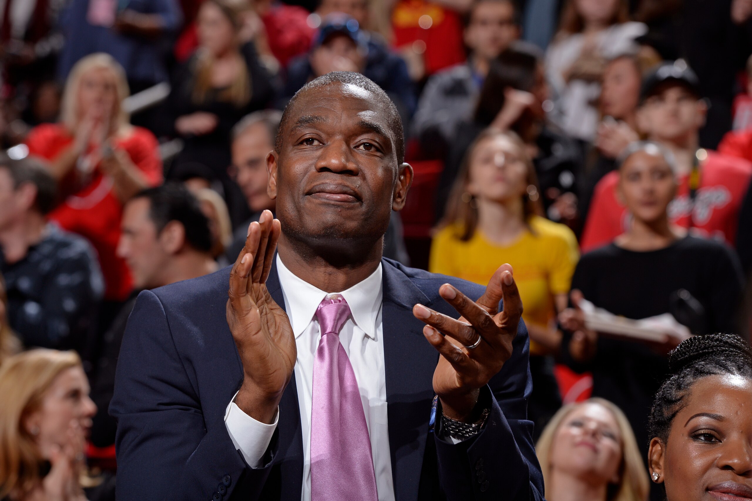 HOUSTON, TX - FEBRUARY 3:  NBA Legend, Dikembe Mutumbo attends the Chicago Bulls game against the Houston Rockets on February 3, 2017 at the Toyota Center in Houston, Texas. NOTE TO USER: User expressly acknowledges and agrees that, by downloading and or using this photograph, User is consenting to the terms and conditions of the Getty Images License Agreement. Mandatory Copyright Notice: Copyright 2017 NBAE (Photo by David Dow/NBAE via Getty Images)