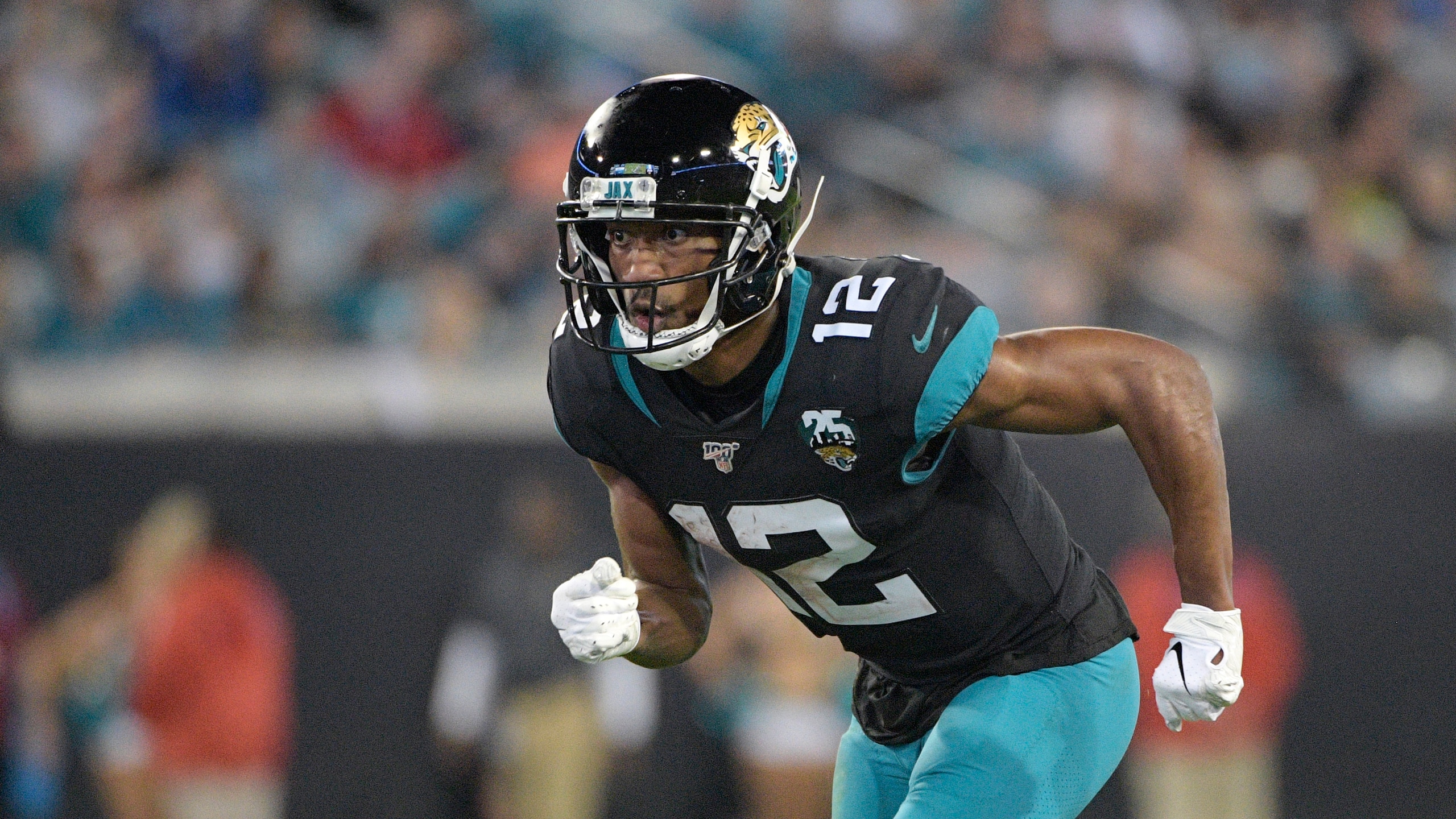 Jacksonville Jaguars wide receiver Dede Westbrook (12) runs a route during the second half of an NFL football game against the Indianapolis Colts Sunday, Dec. 29, 2019, in Jacksonville, Fla. (AP Photo/Phelan M. Ebenhack)