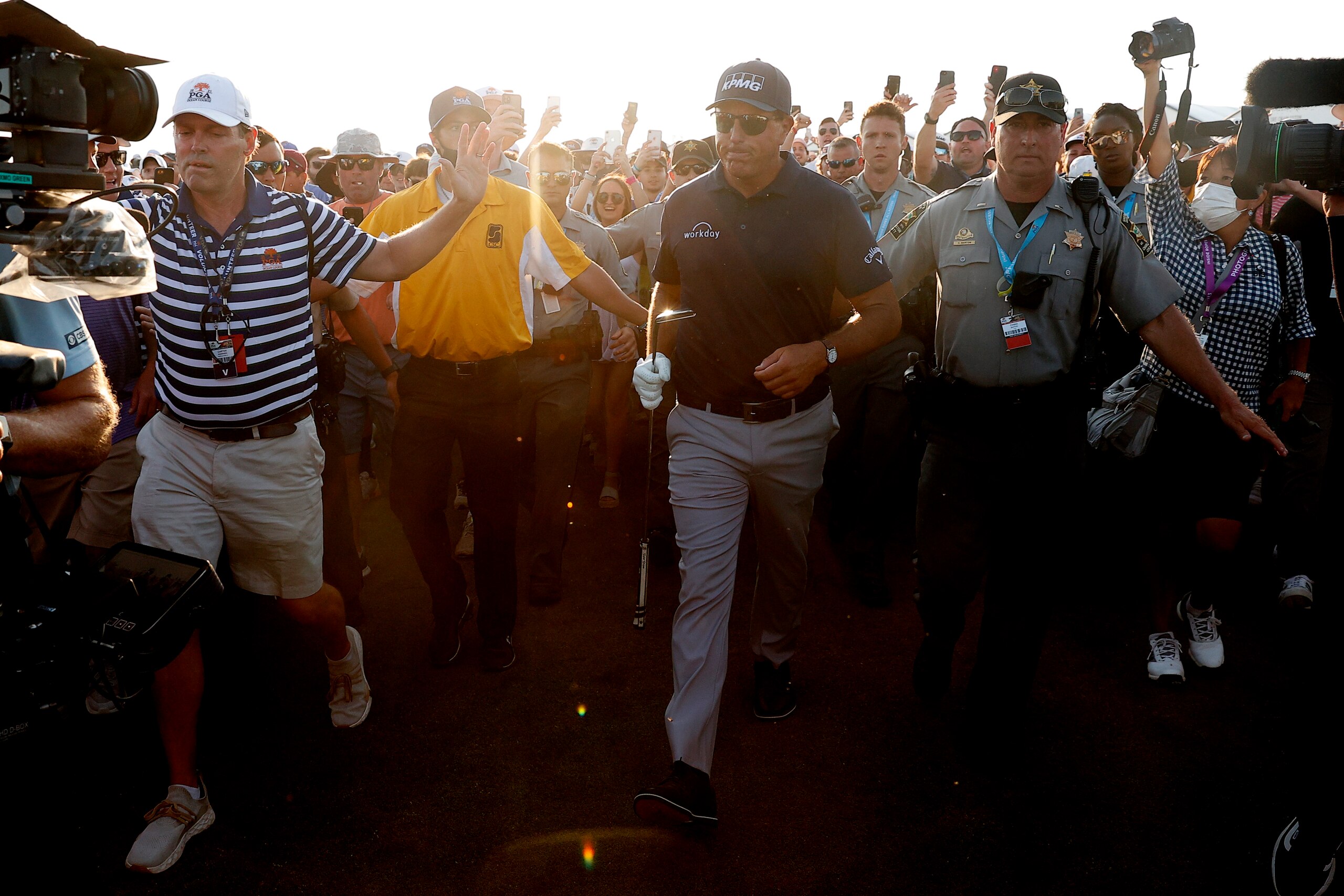 KIAWAH ISLAND, SOUTH CAROLINA - MAY 23: Phil Mickelson of the United States leaves the 18th green after winning during the final round of the 2021 PGA Championship held at the Ocean Course of Kiawah Island Golf Resort on May 23, 2021 in Kiawah Island, South Carolina. (Photo by Maddie Meyer/PGA of America/PGA of America via Getty Images)