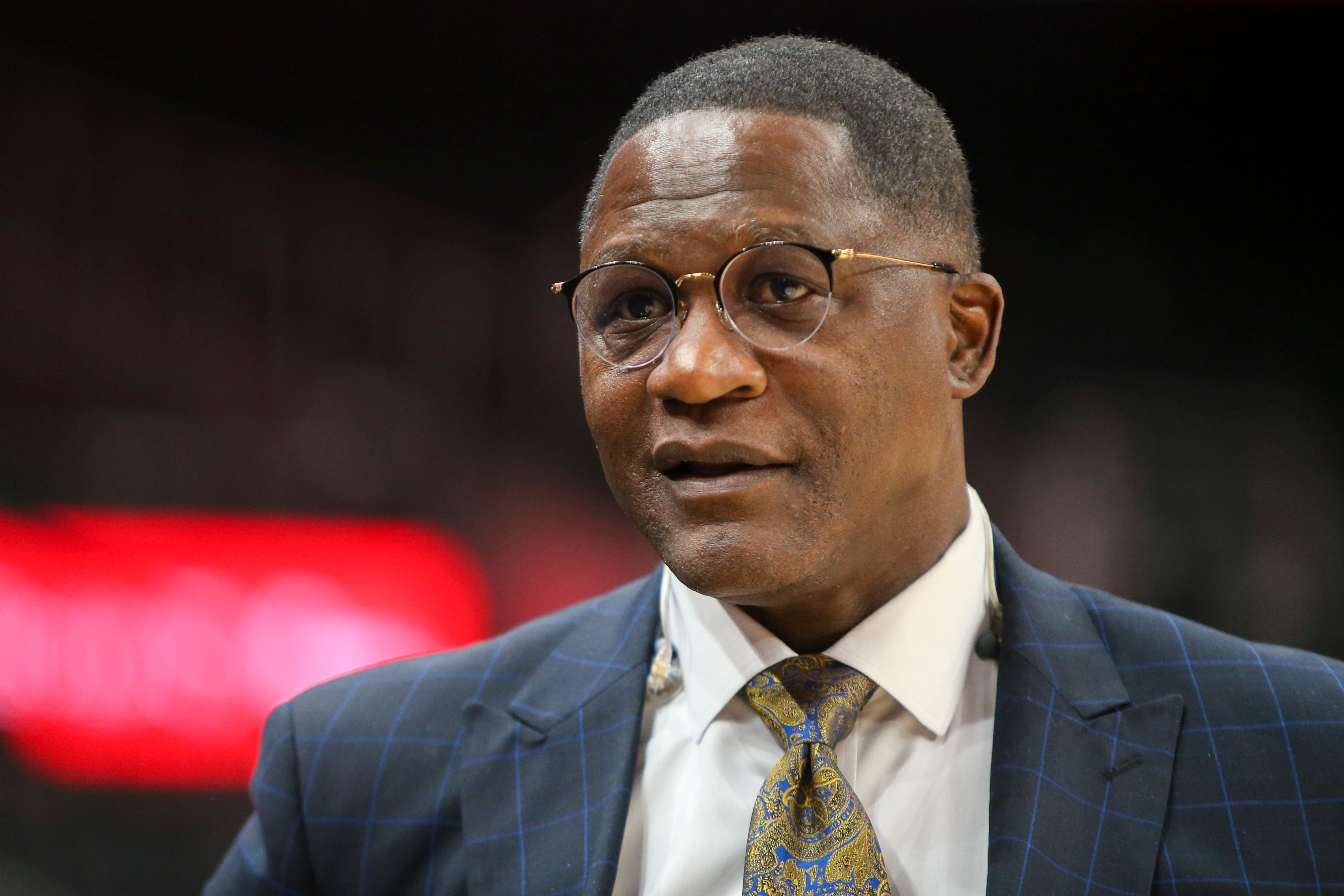 Atlanta Hawks announcer Dominique Wilkins before an NBA basketball game against the Indiana Pacers, Friday, Dec. 13, 2019, in Atlanta. (AP Photo/Brett Davis)