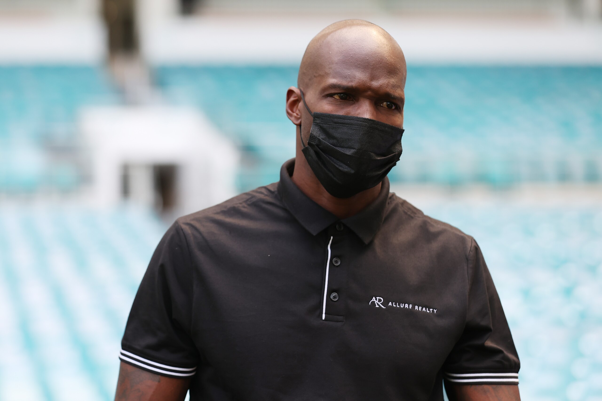 MIAMI GARDENS, FLORIDA - MAY 06:  Chad "OchoCinco" Johnson takes part in media availability prior to the June 6 match between Floyd Mayweather and Logan Paul at Hard Rock Stadium on May 06, 2021 in Miami Gardens, Florida. (Photo by Cliff Hawkins/Getty Images)