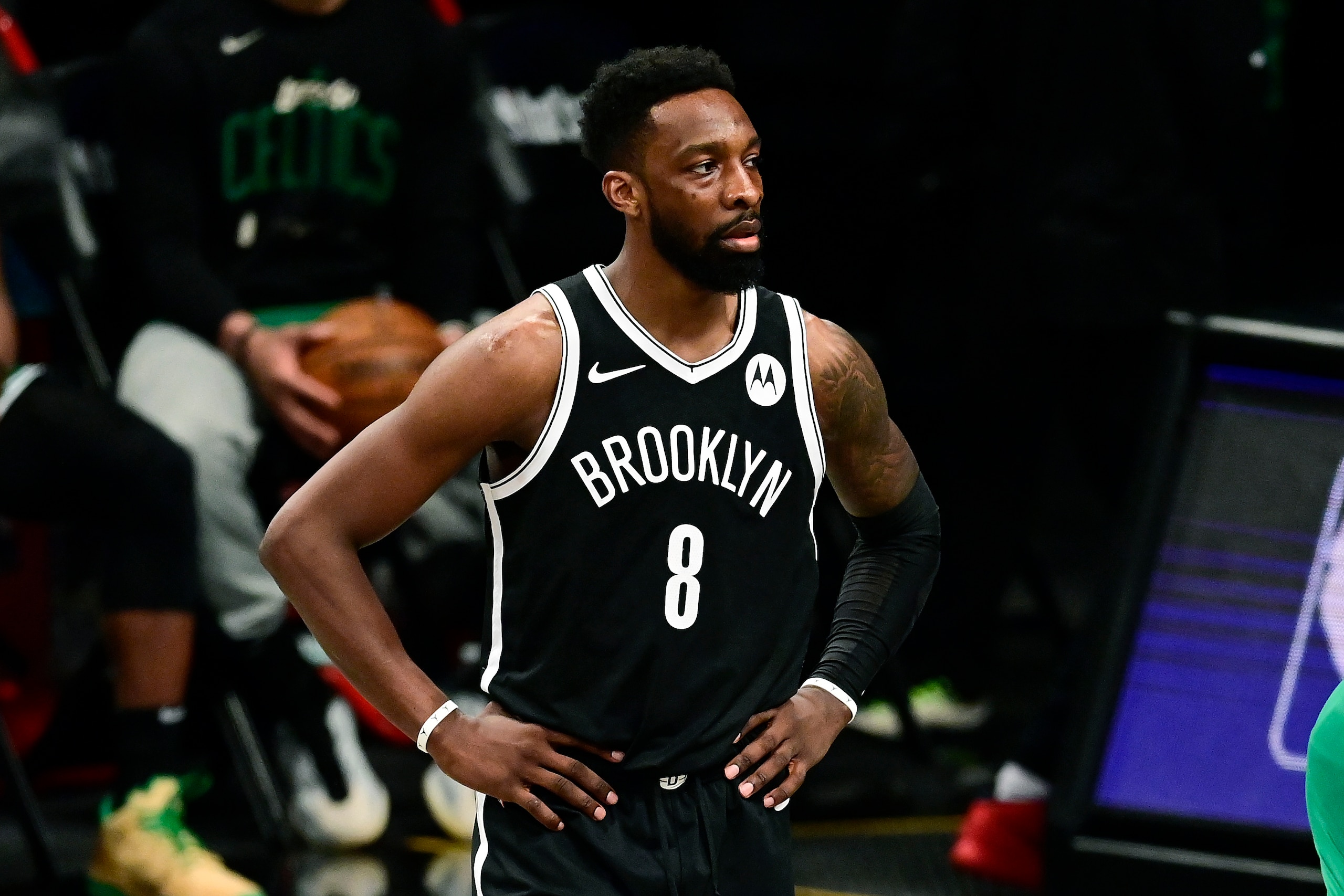 NEW YORK, NEW YORK - MAY 22: Jeff Green #8 of the Brooklyn Nets in action against the Boston Celtics in Game One of the First Round of the 2021 NBA Playoffs at Barclays Center at Barclays Center on May 22, 2021 in New York City. NOTE TO USER: User expressly acknowledges and agrees that, by downloading and or using this photograph, User is consenting to the terms and conditions of the Getty Images License Agreement. (Photo by Steven Ryan/Getty Images) NEW YORK, NEW YORK - MAY 22: Jeff Green #8 of the Brooklyn Nets in action against the Boston Celtics in Game One of the First Round of the 2021 NBA Playoffs at Barclays Center at Barclays Center on May 22, 2021 in New York City. NOTE TO USER: User expressly acknowledges and agrees that, by downloading and or using this photograph, User is consenting to the terms and conditions of the Getty Images License Agreement. (Photo by Steven Ryan/Getty Images)