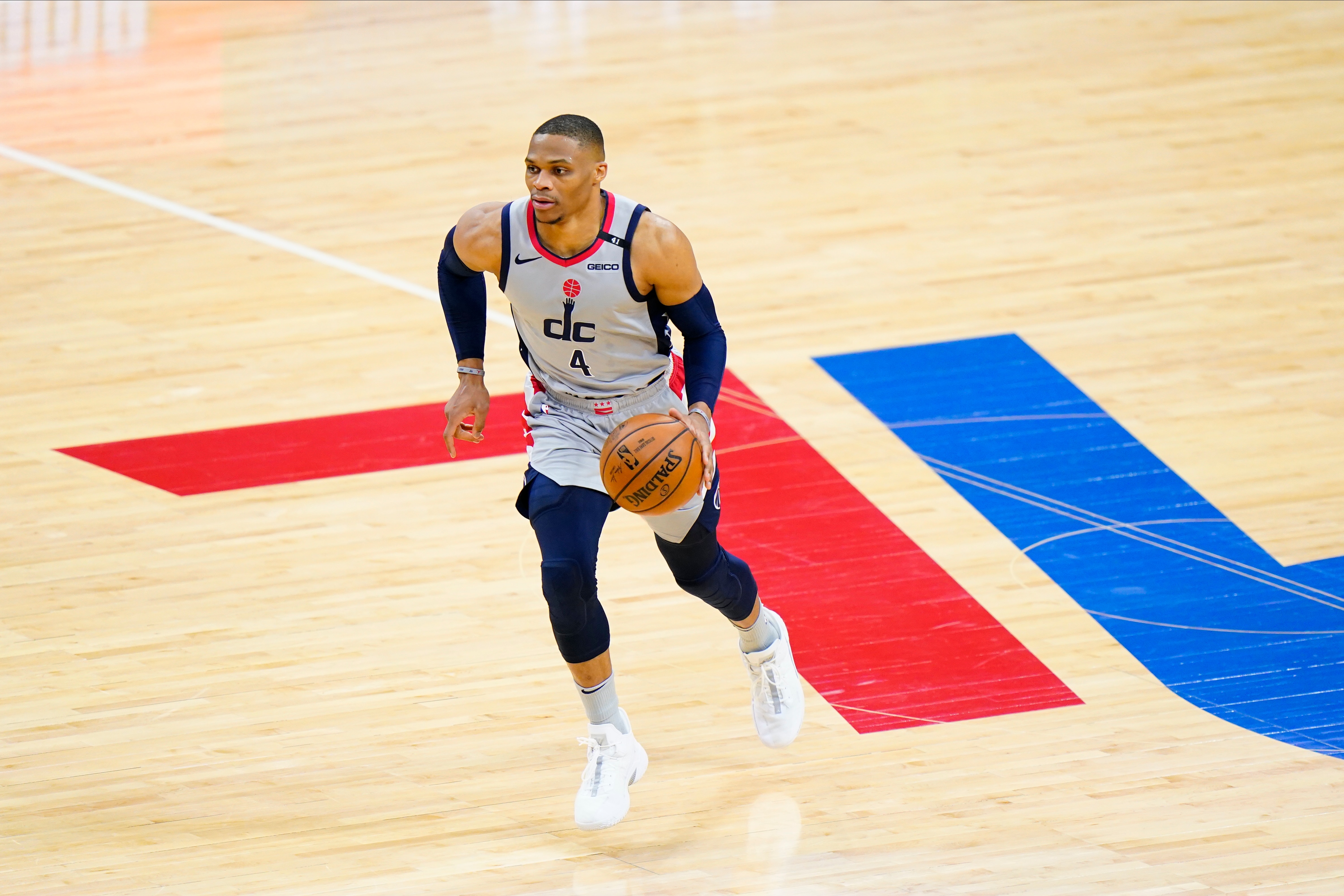 Washington Wizards' Russell Westbrook plays during Game 2 in a first-round NBA basketball playoff series against the Philadelphia 76ers, Wednesday, May 26, 2021, in Philadelphia. (AP Photo/Matt Slocum)