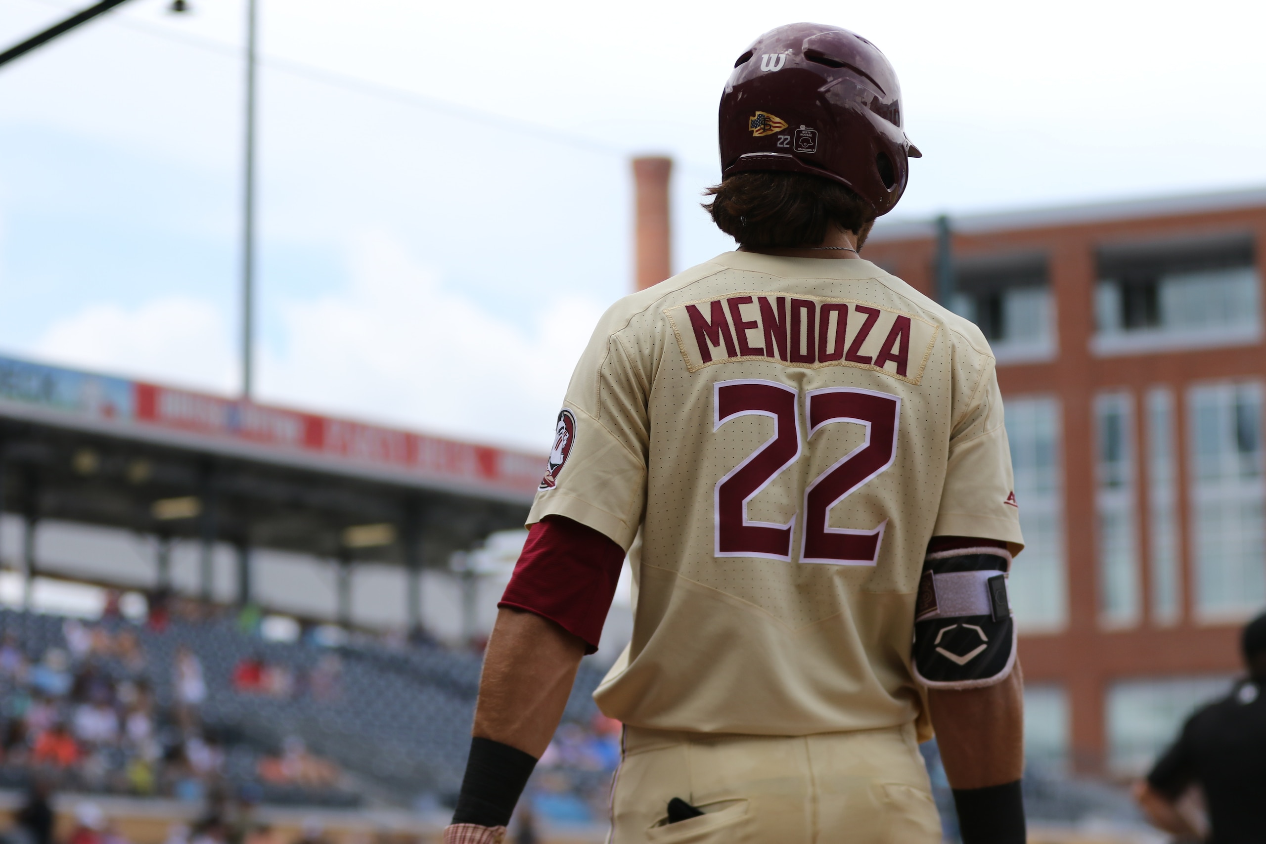 DURHAM, NC - MAY 27: Florida State infielder Drew Mendoza (22) during the ACC Baseball Championship game between the Florida State and the Louisville Cardinals on May 27, 2018, at Durham Bulls Stadium in Durham, NC. (Photo by Jaylynn Nash/Icon Sportswire via Getty Images)