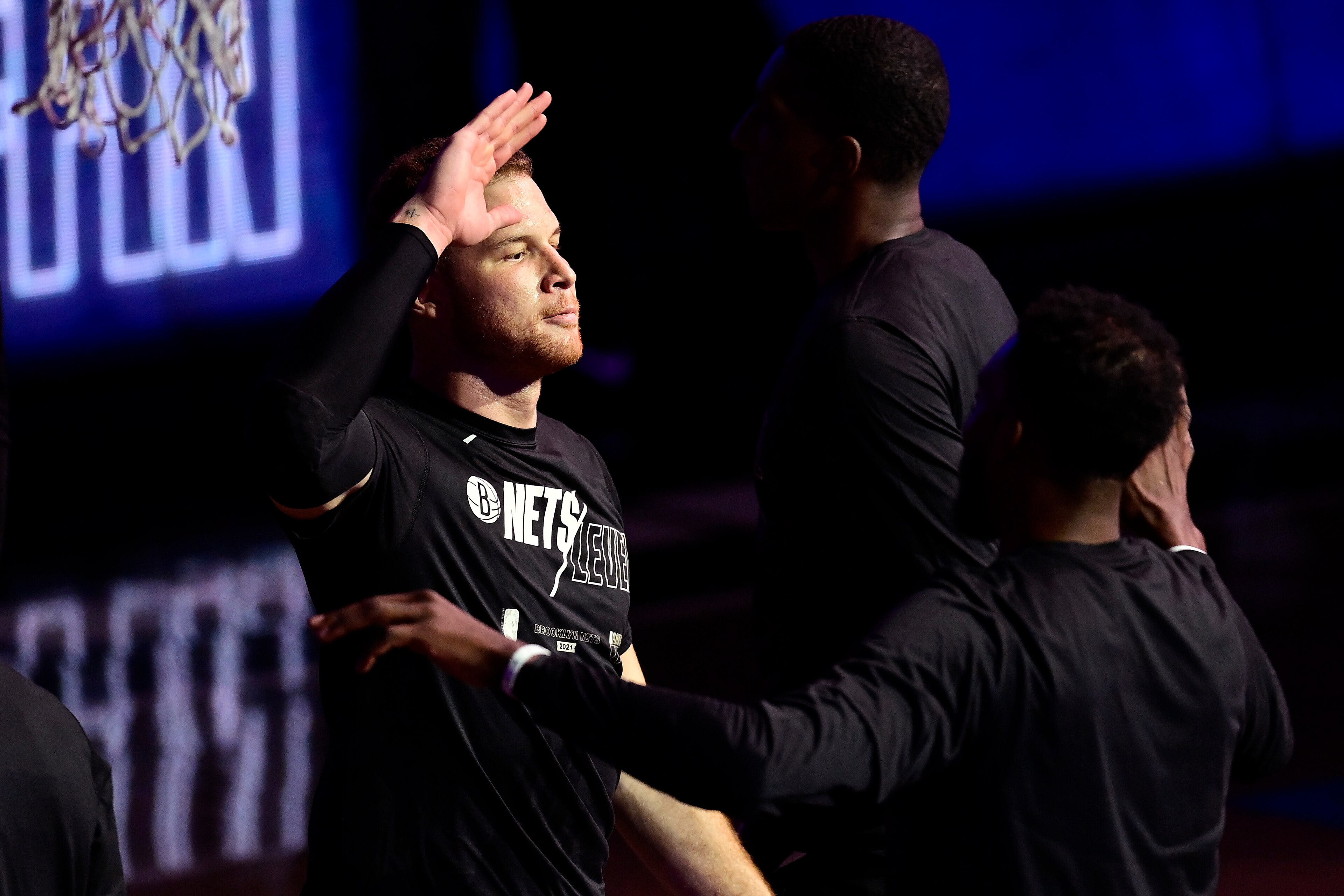 NEW YORK, NEW YORK - MAY 22:  Blake Griffin #2 of the Brooklyn Nets is introduced prior to Game One of the First Round of the 2021 NBA Playoffs against the Boston Celtics at Barclays Center at Barclays Center on May 22, 2021 in New York City. NOTE TO USER: User expressly acknowledges and agrees that, by downloading and or using this photograph, User is consenting to the terms and conditions of the Getty Images License Agreement.  (Photo by Steven Ryan/Getty Images)