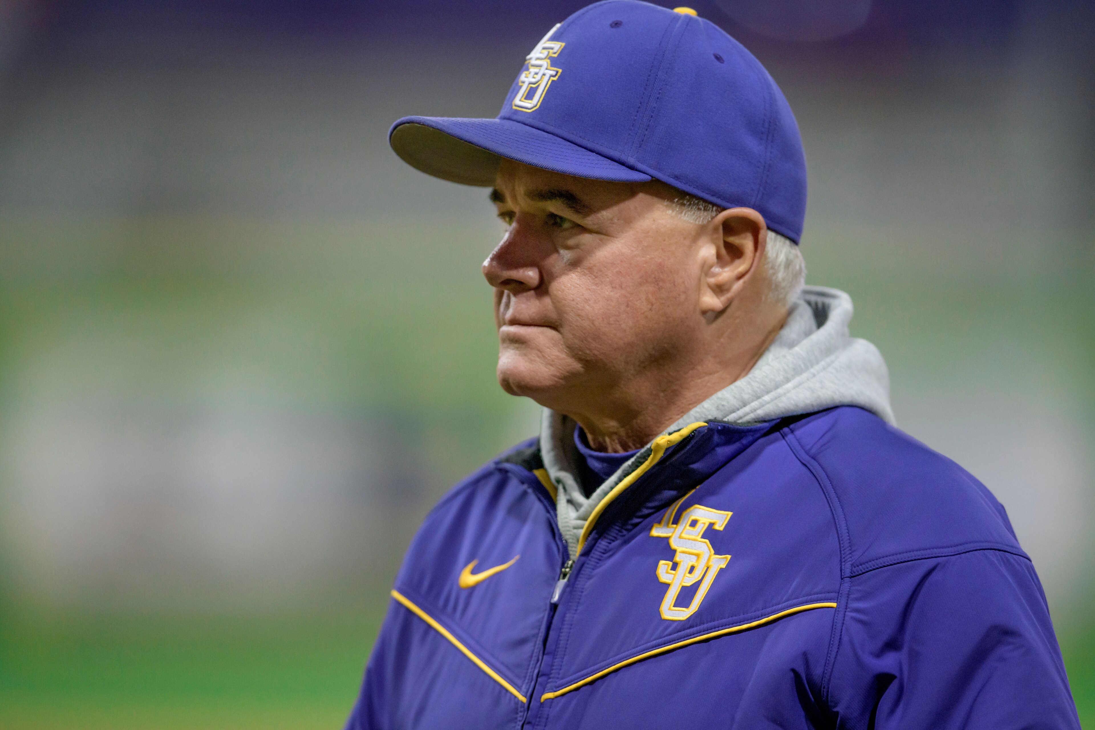 LSU baseball head coach Paul Mainieri watches his players practice before the team's first home NCAA baseball game against Indiana on Friday, Feb. 14, 2020, in Baton Rouge, La. (AP Photo/Matthew Hinton) LSU baseball head coach Paul Mainieri watches his players practice before the team's first home NCAA baseball game against Indiana on Friday, Feb. 14, 2020, in Baton Rouge, La. (AP Photo/Matthew Hinton)