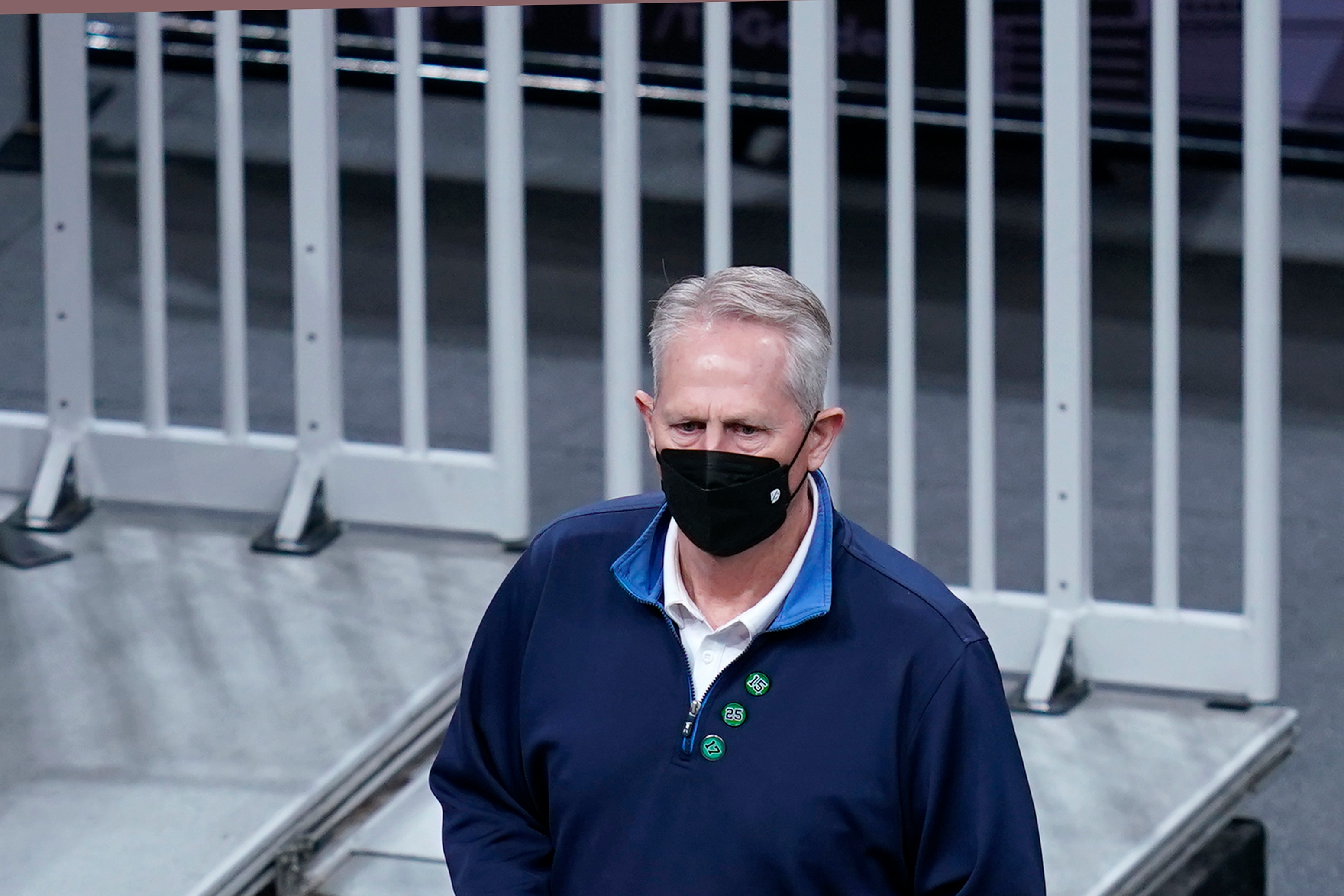 Boston Celtics general manager Danny Ainge prior to the first half of an NBA basketball game, Tuesday, May 11, 2021, in Boston. (AP Photo/Charles Krupa)