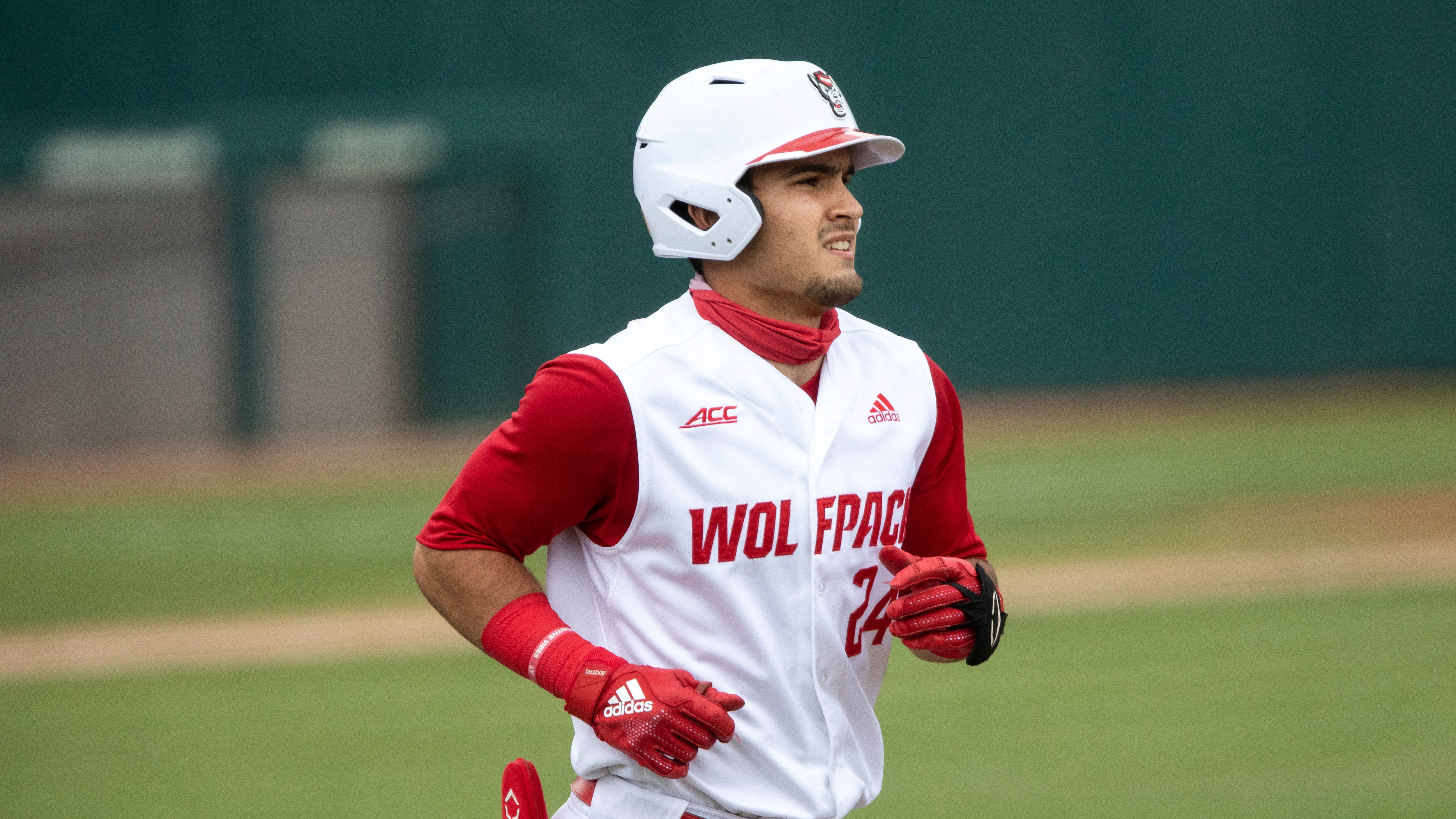 North Carolina State's Luca Tresh (24) runs to first base during an NCAA baseball game on Sunday, April 25, 2021, in Raleigh, N.C. (AP Photo/Ben McKeown)