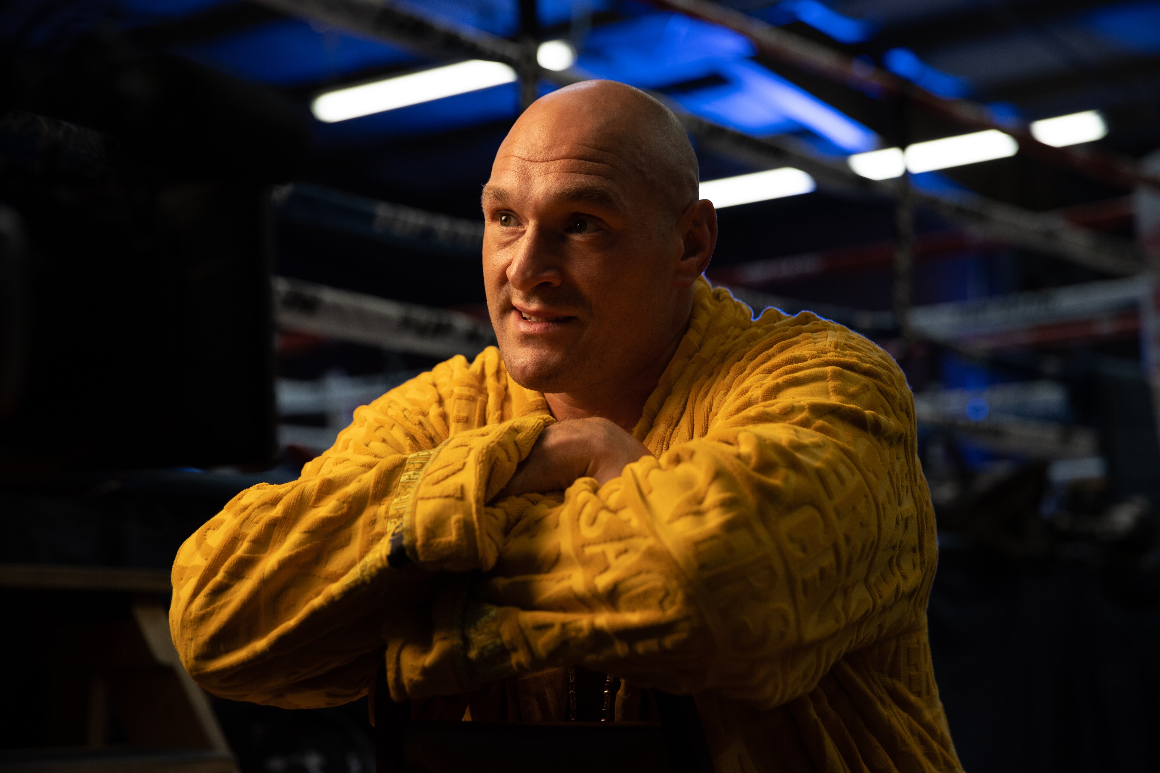 LAS VEGAS, NEVADA - MAY 4: Tyson Fury conducts interviews before his workout at the Top Rank Gym on May 4, 2021 in Las Vegas, Nevada. (Photo by Mikey Williams/Top Rank Inc via Getty Images)