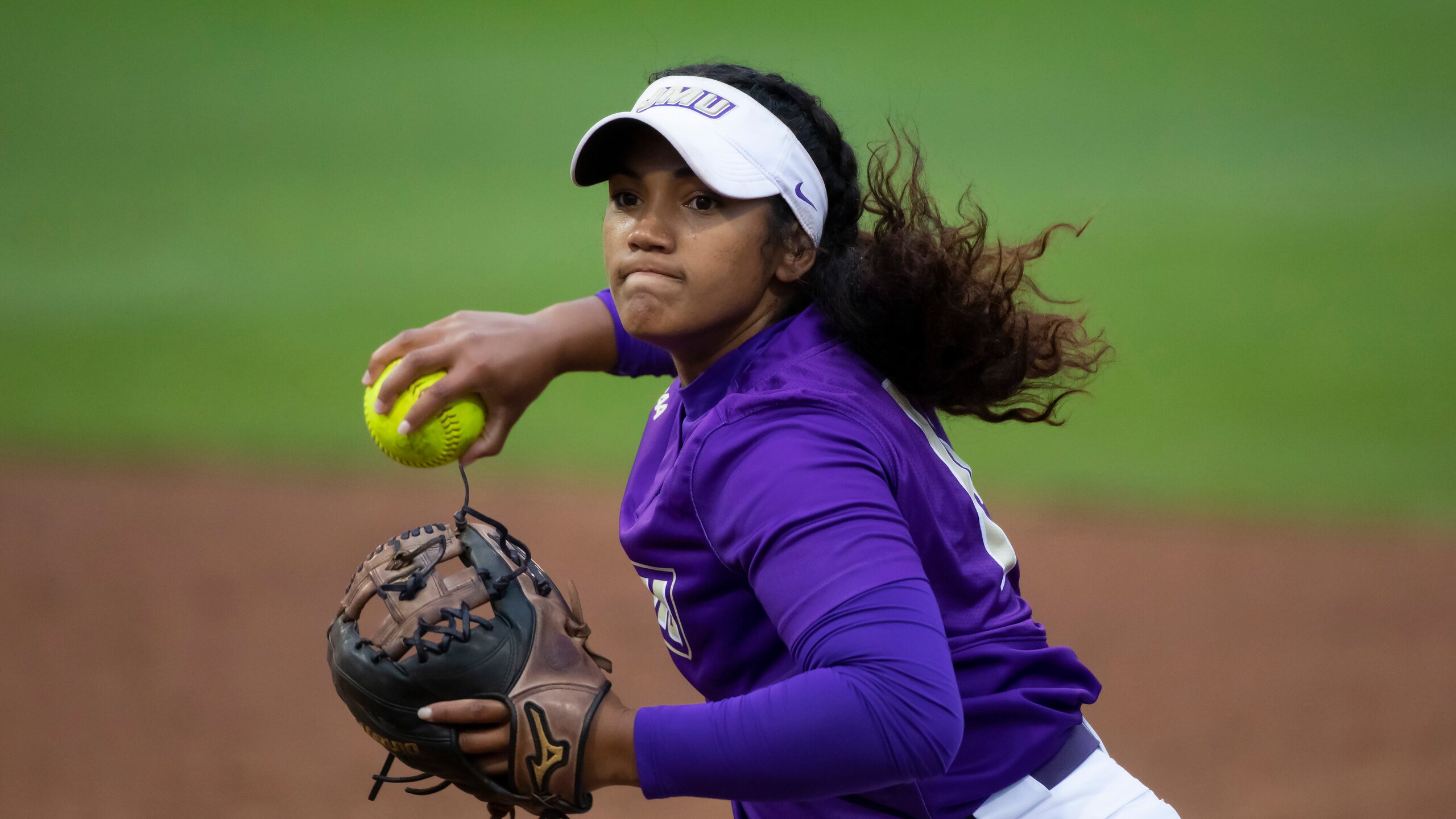James Madison's Hallie Hall during a NCAA softball game on Friday, May 28, 2021 in Columbia, Mo. (AP Photo/Colin E. Braley)