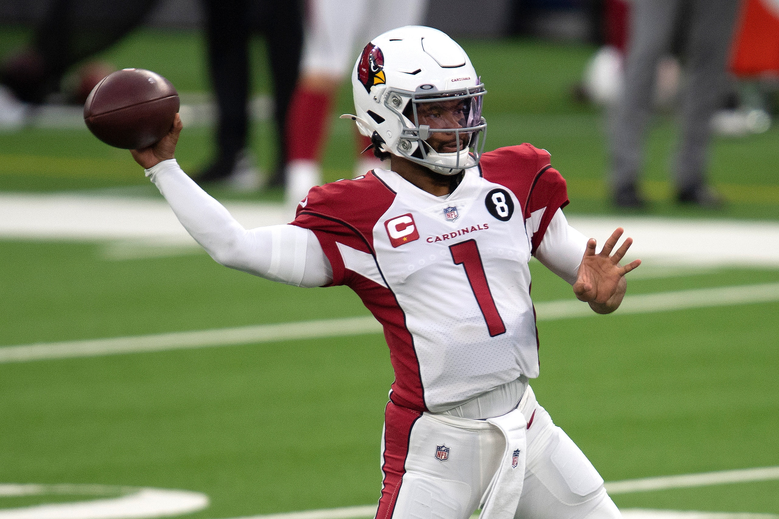 Arizona Cardinals quarterback Kyler Murray (1) during an NFL football game against the Los Angeles Rams Sunday, Jan. 3, 2021, in Inglewood, Calif. (AP Photo/Kyusung Gong)