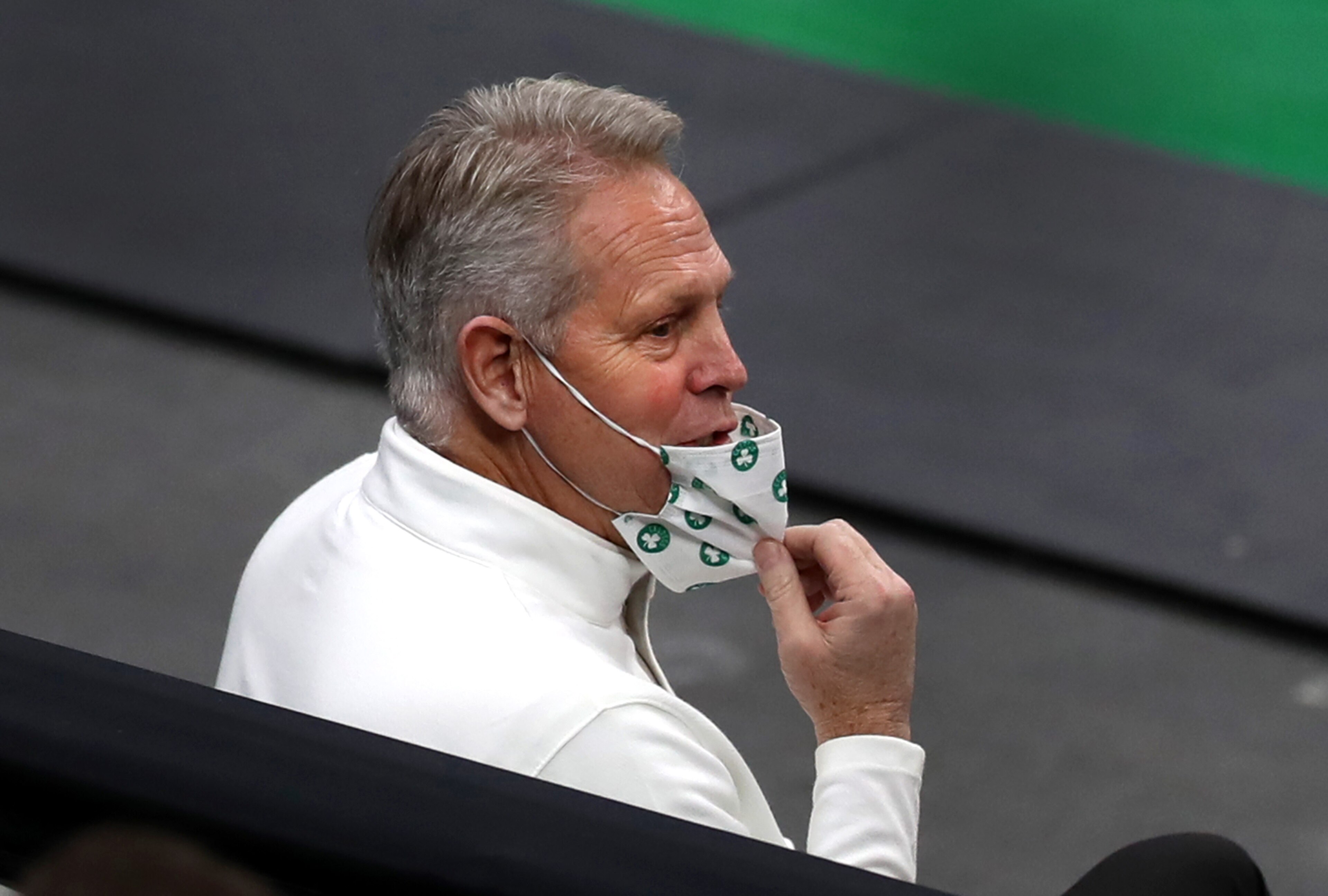 BOSTON, MA - JANUARY 8: Boston Celtics GM Danny Ainge watches from court side seats. The Boston Celtics host the Washington Wizards in a NBA game at TD Garden in Boston on January 8, 2021. (Photo by John Tlumacki/The Boston Globe via Getty Images) BOSTON, MA - JANUARY 8: Boston Celtics GM Danny Ainge watches from court side seats. The Boston Celtics host the Washington Wizards in a NBA game at TD Garden in Boston on January 8, 2021. (Photo by John Tlumacki/The Boston Globe via Getty Images)