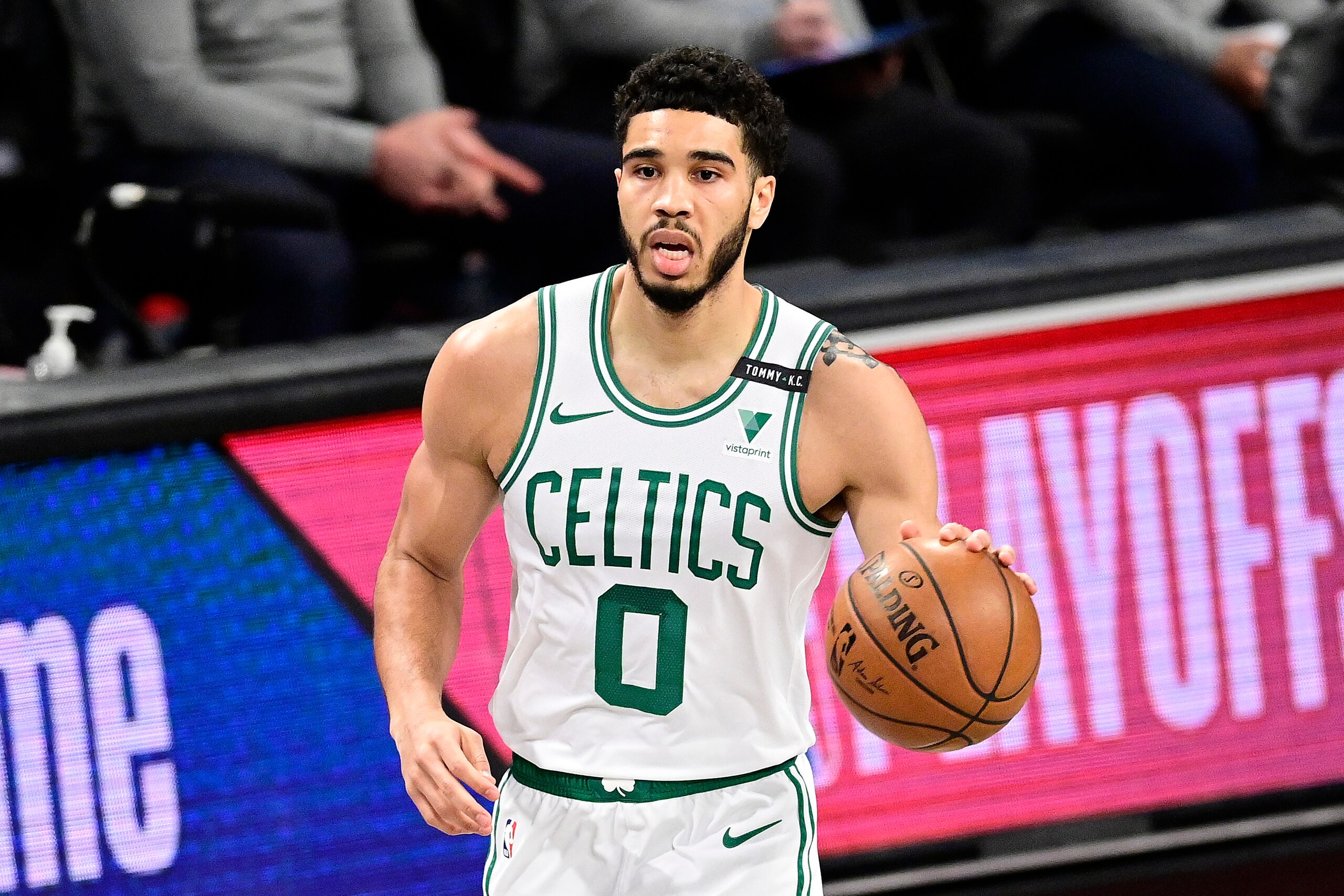NEW YORK, NEW YORK - JUNE 01: Jayson Tatum #0 of the Boston Celtics handles the ball against the Brooklyn Nets in Game Five of the First Round of the 2021 NBA Playoffs at Barclays Center on June 01, 2021 in the Brooklyn borough of New York City. NOTE TO USER: User expressly acknowledges and agrees that, by downloading and or using this photograph, User is consenting to the terms and conditions of the Getty Images License Agreement. (Photo by Steven Ryan/Getty Images) NEW YORK, NEW YORK - JUNE 01: Jayson Tatum #0 of the Boston Celtics handles the ball against the Brooklyn Nets in Game Five of the First Round of the 2021 NBA Playoffs at Barclays Center on June 01, 2021 in the Brooklyn borough of New York City. NOTE TO USER: User expressly acknowledges and agrees that, by downloading and or using this photograph, User is consenting to the terms and conditions of the Getty Images License Agreement. (Photo by Steven Ryan/Getty Images)
