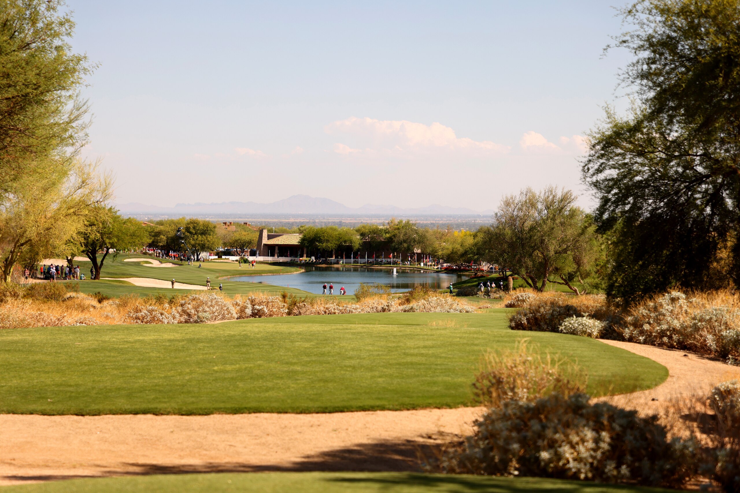 SCOTTSDALE, AZ - MAY 31: Golfers compete on the 18th hole during the Division I Mens Golf Championship held at the Grayhawk Golf Club on May 31, 2021 in Scottsdale, Arizona. (Photo by Jamie Schwaberow/NCAA Photos via Getty Images)
