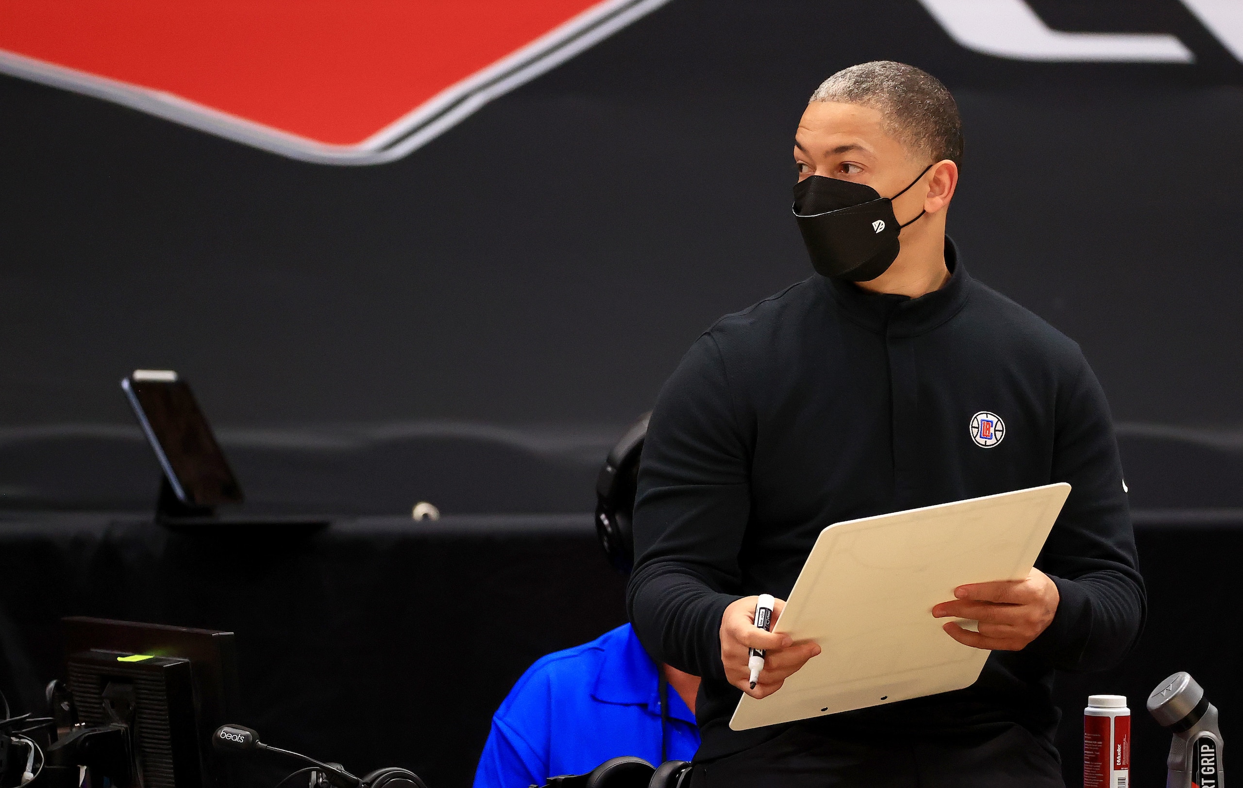 TAMPA, FLORIDA - MAY 11: LA Clippers head coach Tyronn Lue looks on during a game against the Toronto Raptors at Amalie Arena on May 11, 2021 in Tampa, Florida. (Photo by Mike Ehrmann/Getty Images) NOTE TO USER: User expressly acknowledges and agrees that, by downloading and or using this photograph, User is consenting to the terms and conditions of the Getty Images License Agreement. TAMPA, FLORIDA - MAY 11: LA Clippers head coach Tyronn Lue looks on during a game against the Toronto Raptors at Amalie Arena on May 11, 2021 in Tampa, Florida. (Photo by Mike Ehrmann/Getty Images) NOTE TO USER: User expressly acknowledges and agrees that, by downloading and or using this photograph, User is consenting to the terms and conditions of the Getty Images License Agreement.