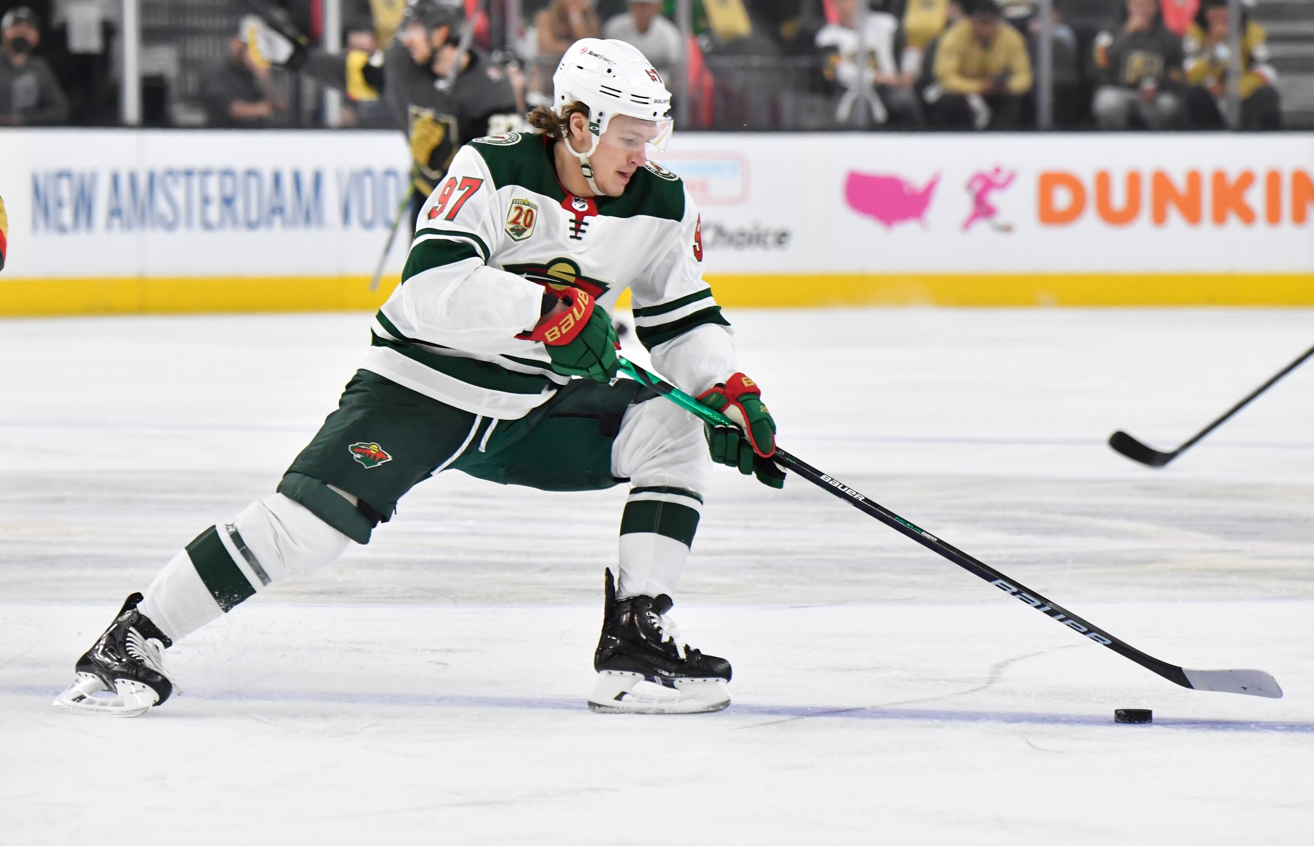LAS VEGAS, NEVADA - MAY 28: Kirill Kaprizov #97 of the Minnesota Wild skates during the first period against the Vegas Golden Knights in Game Seven of the First Round of the 2021 Stanley Cup Playoffs at T-Mobile Arena on May 28, 2021 in Las Vegas, Nevada. (Photo by Jeff Bottari/NHLI via Getty Images)
