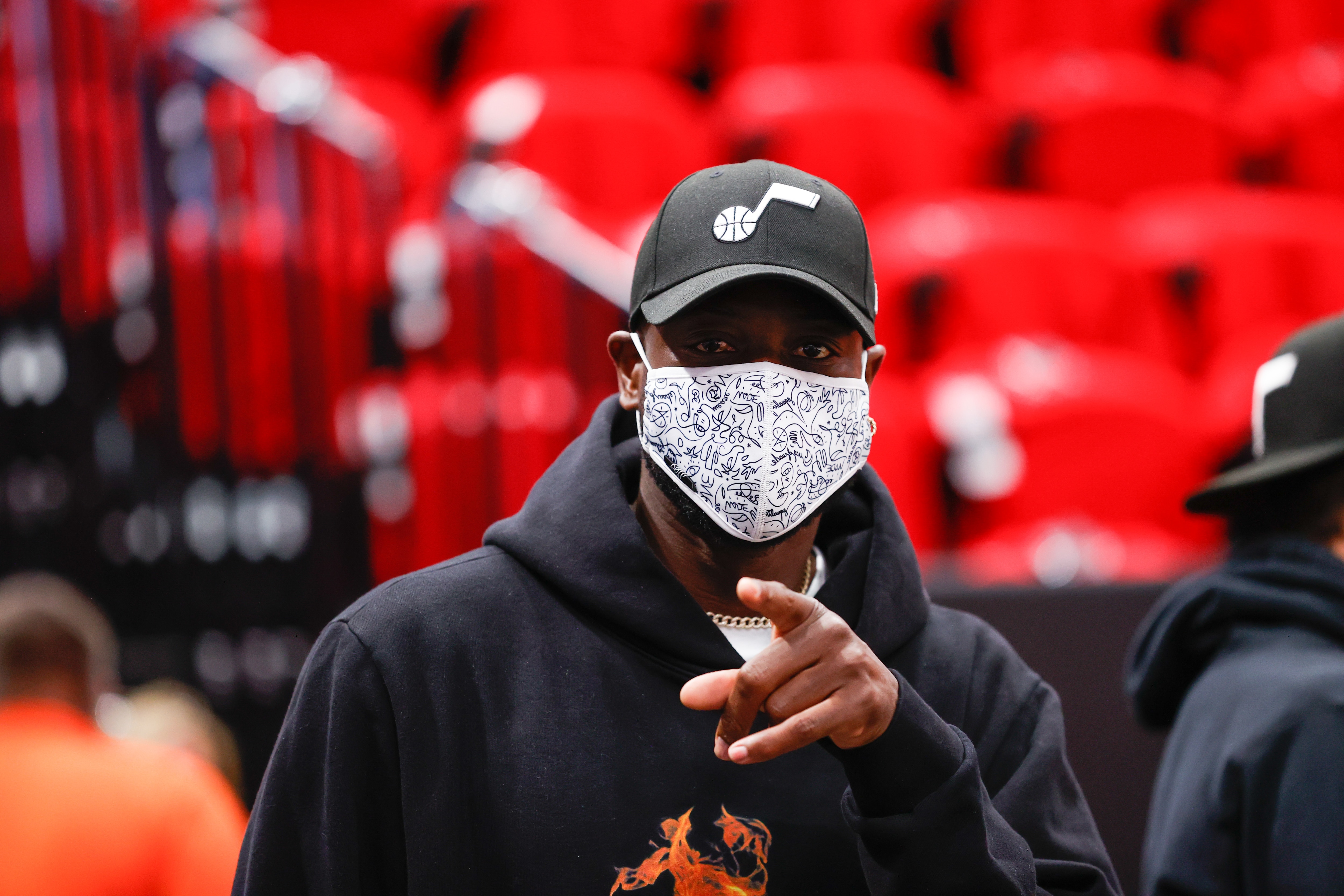 SALT LAKE CITY, UT - MAY 26: Owner, Dwyane Wade of the Utah Jazz looks on before the game against the Memphis Grizzlies during Round 1, Game 2 of the 2021 NBA Playoffs on May 26, 2021 at vivint.SmartHome Arena in Salt Lake City, Utah. NOTE TO USER: User expressly acknowledges and agrees that, by downloading and or using this Photograph, User is consenting to the terms and conditions of the Getty Images License Agreement. Mandatory Copyright Notice: Copyright 2021 NBAE (Photo by Jeff Swinger/NBAE via Getty Images)