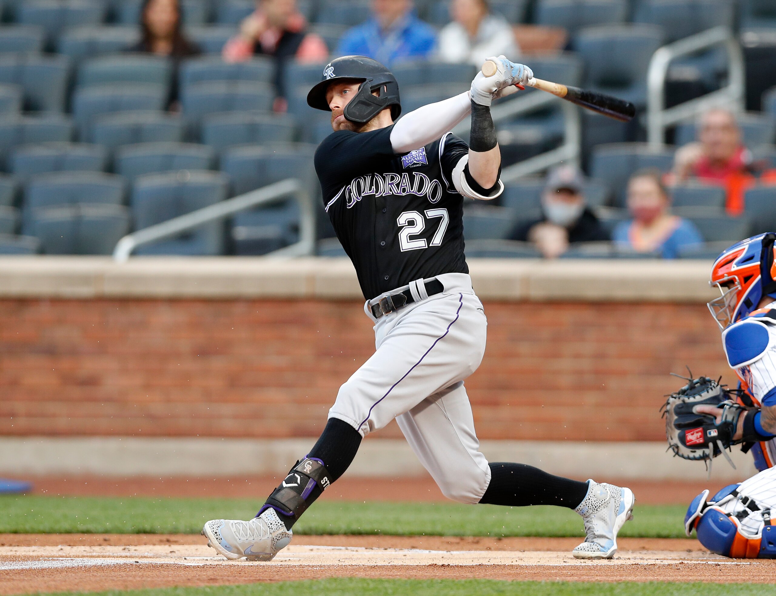 NEW YORK, NEW YORK - MAY 24: (NEW YORK DAILIES OUT) Trevor Story #27 of the Colorado Rockies in action against the New York Mets at Citi Field on May 24, 2021 in New York City. The Rockies defeated the Mets 3-2. (Photo by Jim McIsaac/Getty Images) NEW YORK, NEW YORK - MAY 24: (NEW YORK DAILIES OUT) Trevor Story #27 of the Colorado Rockies in action against the New York Mets at Citi Field on May 24, 2021 in New York City. The Rockies defeated the Mets 3-2. (Photo by Jim McIsaac/Getty Images)