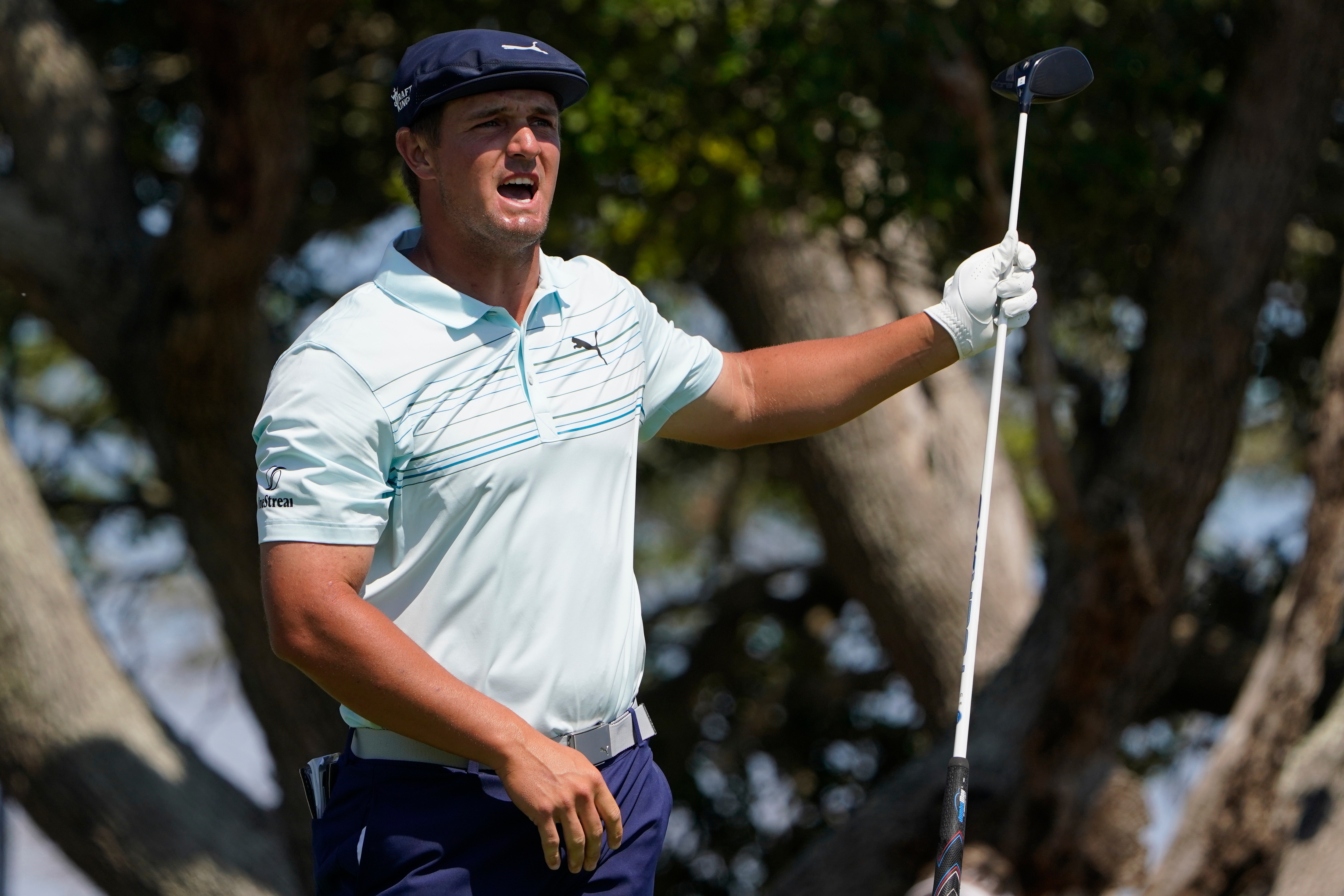 Bryson DeChambeau watches his shot off the seventh tee during the final round at the PGA Championship golf tournament on the Ocean Course, Sunday, May 23, 2021, in Kiawah Island, S.C. (AP Photo/Chris Carlson)