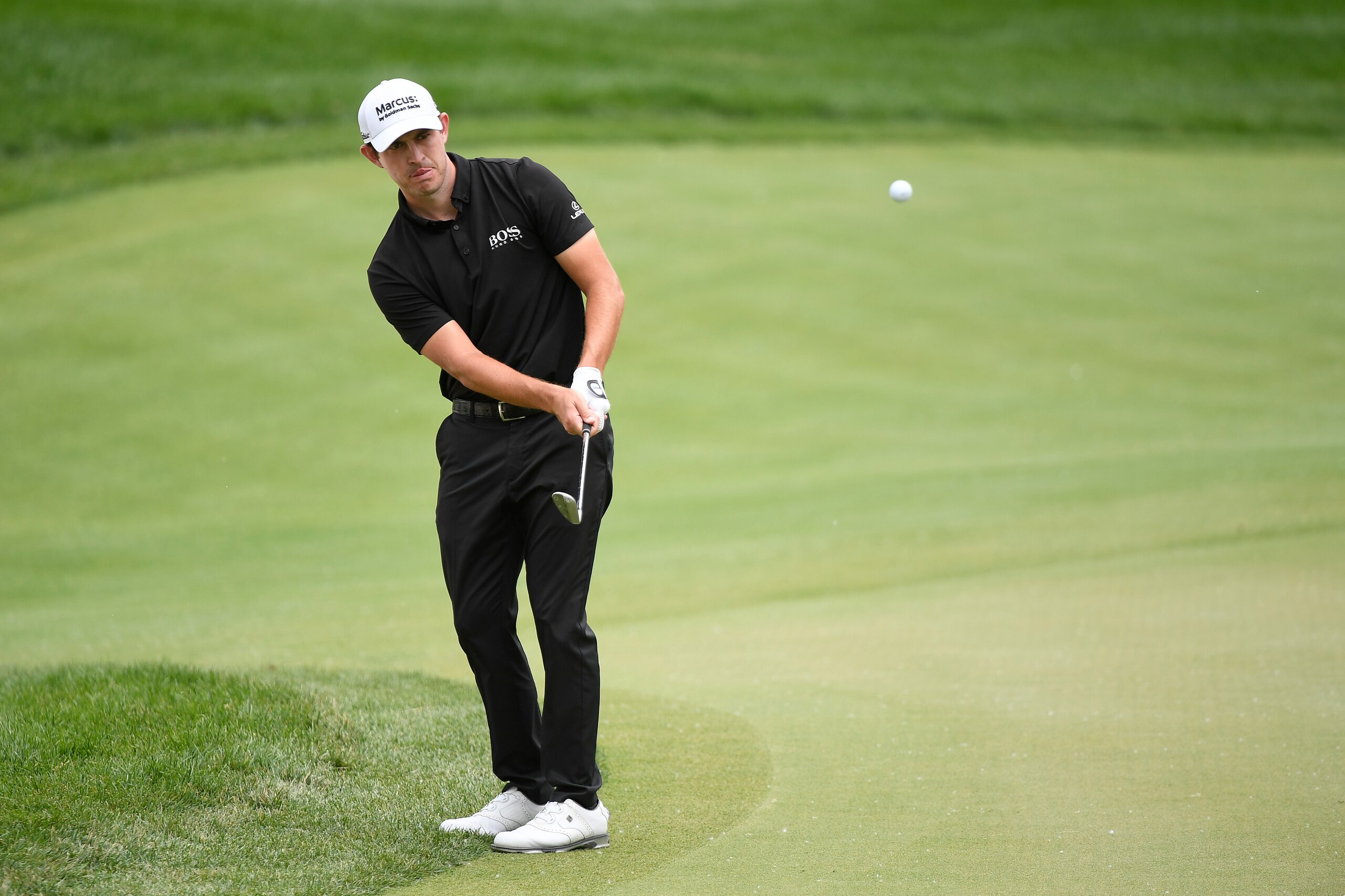 DUBLIN, OHIO - JUNE 06: Patrick Cantlay chips to the 4th green during the final round of the Memorial Tournament presented by Nationwide at Muirfield Village Golf Club on June 6, 2021 in Dublin, Ohio. (Photo by Chris Condon/PGA TOUR)