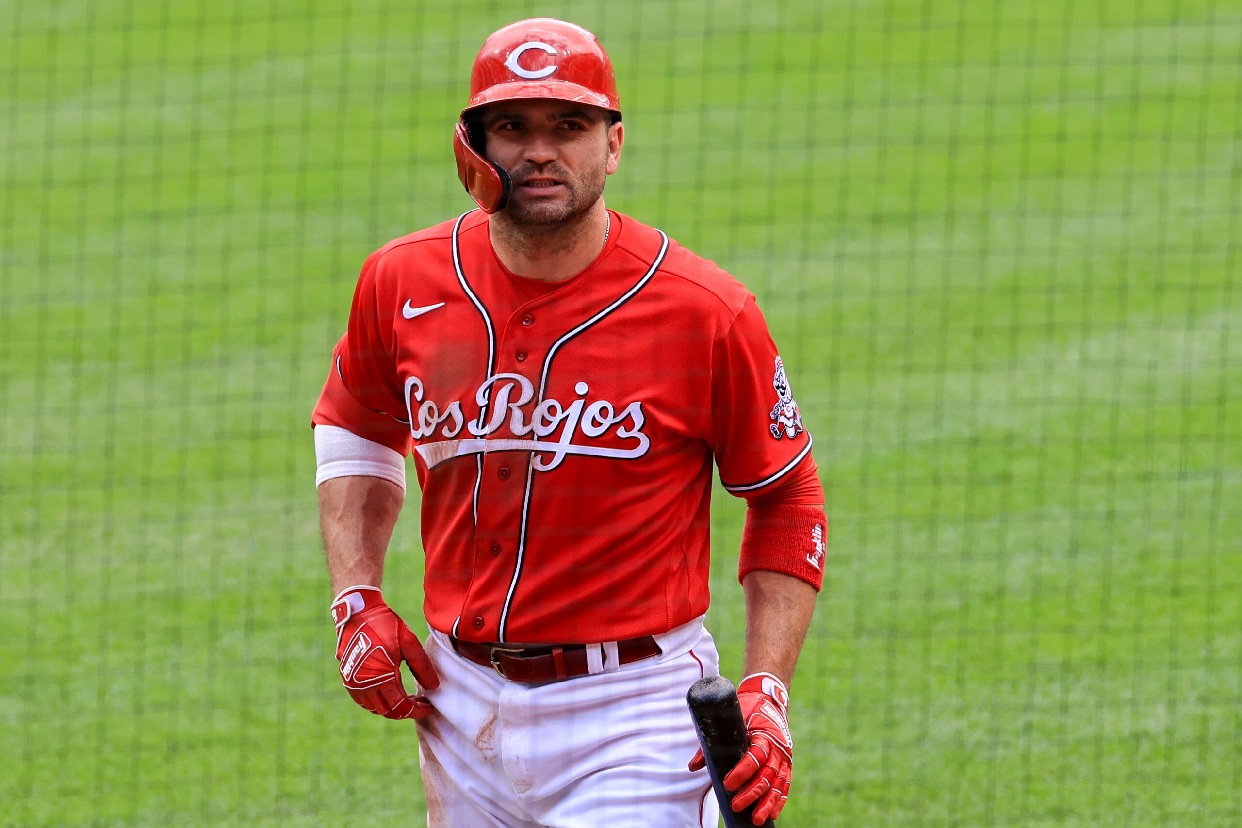 Cincinnati Reds' Joey Votto stands on deck as he waits to bat during a baseball game against the Chicago White Sox in Cincinnati, Wednesday, May 5, 2021. The Reds won 1-0. (AP Photo/Aaron Doster) Cincinnati Reds' Joey Votto stands on deck as he waits to bat during a baseball game against the Chicago White Sox in Cincinnati, Wednesday, May 5, 2021. The Reds won 1-0. (AP Photo/Aaron Doster)