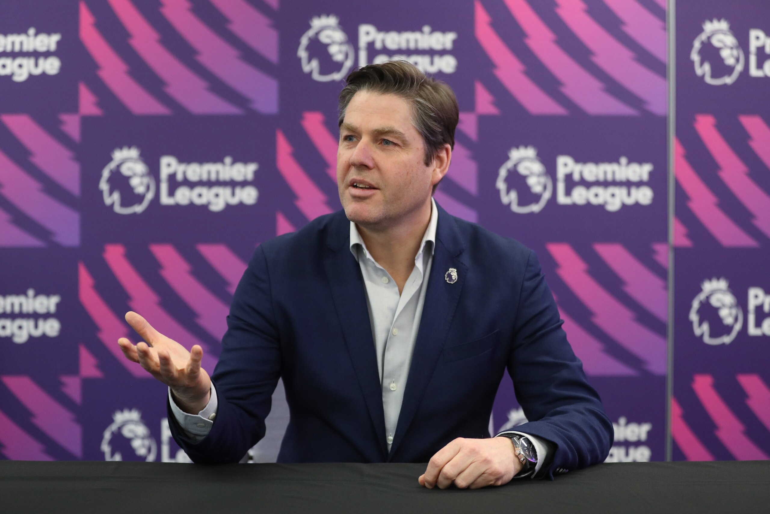 LONDON, ENGLAND - FEBRUARY 04: Richard Masters, Chief Executive of Premier League, addresses journalists during a media briefing on February 04, 2020 in London, England. (Photo by Alex Morton/Getty Images for Premier League)