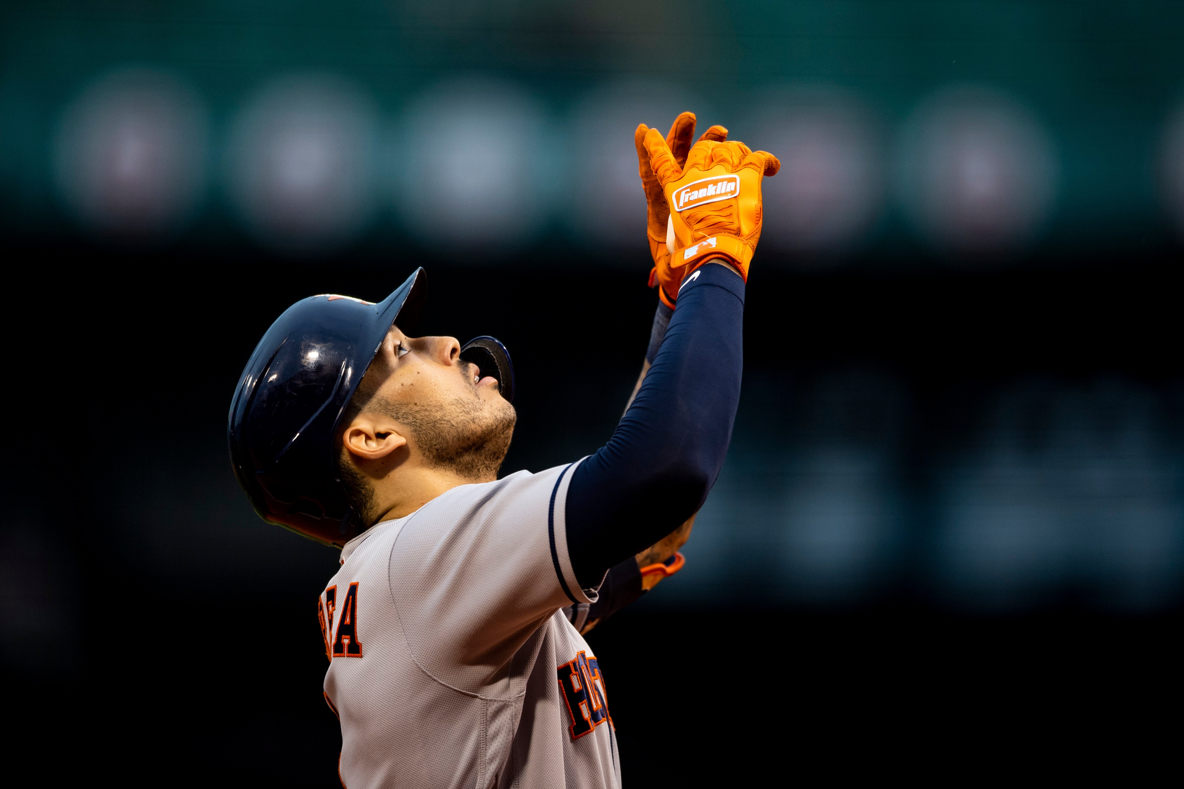 BOSTON, MA - JUNE 8: Carlos Correa #1 of the Houston Astros reacts after hitting a solo home run during the first inning of a game against the Boston Red Sox on June 8, 2021 at Fenway Park in Boston, Massachusetts. (Photo by Billie Weiss/Boston Red Sox/Getty Images)