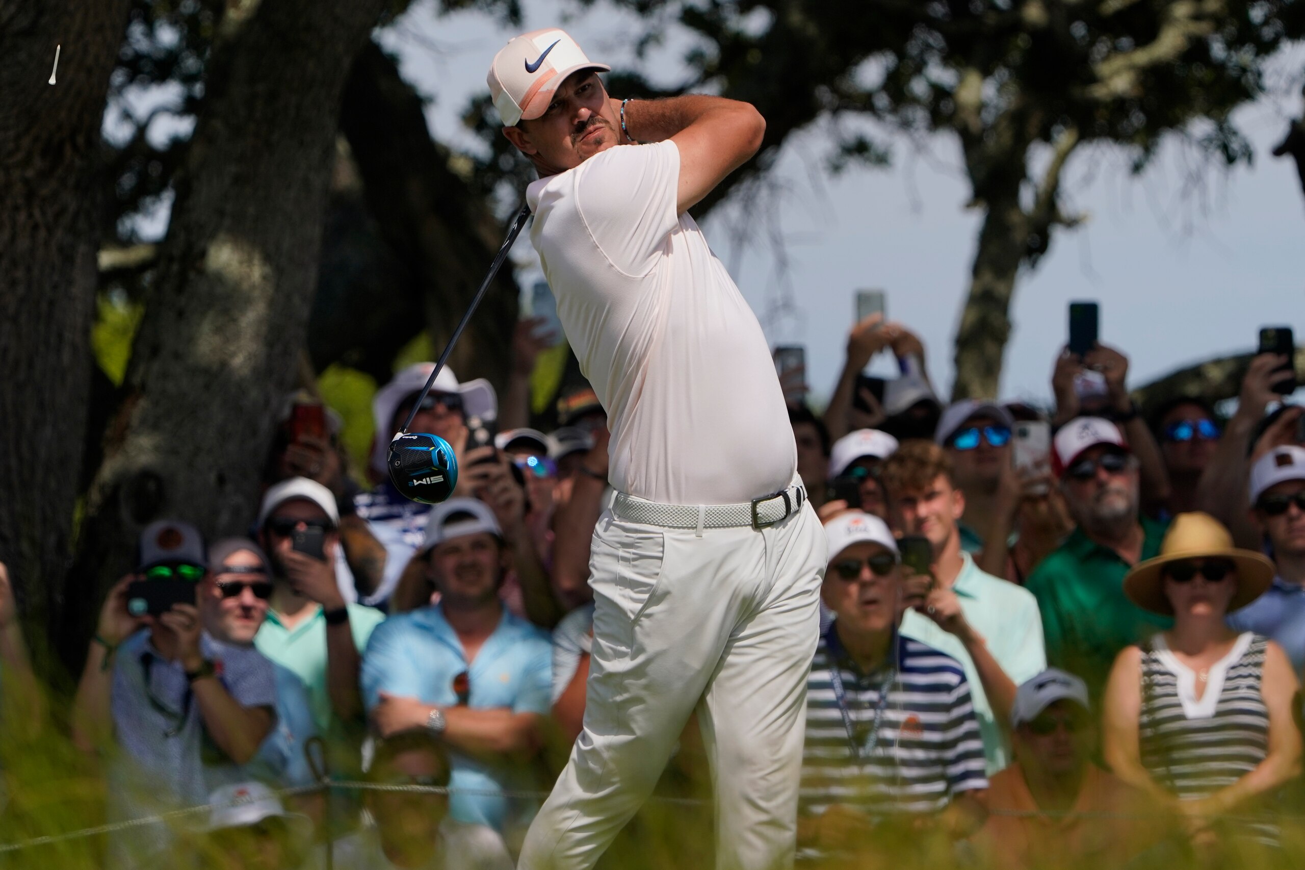 Brooks Koepka works off the seventh tee during the third round at the PGA Championship golf tournament on the Ocean Course, Saturday, May 22, 2021, in Kiawah Island, S.C. (AP Photo/Chris Carlson)