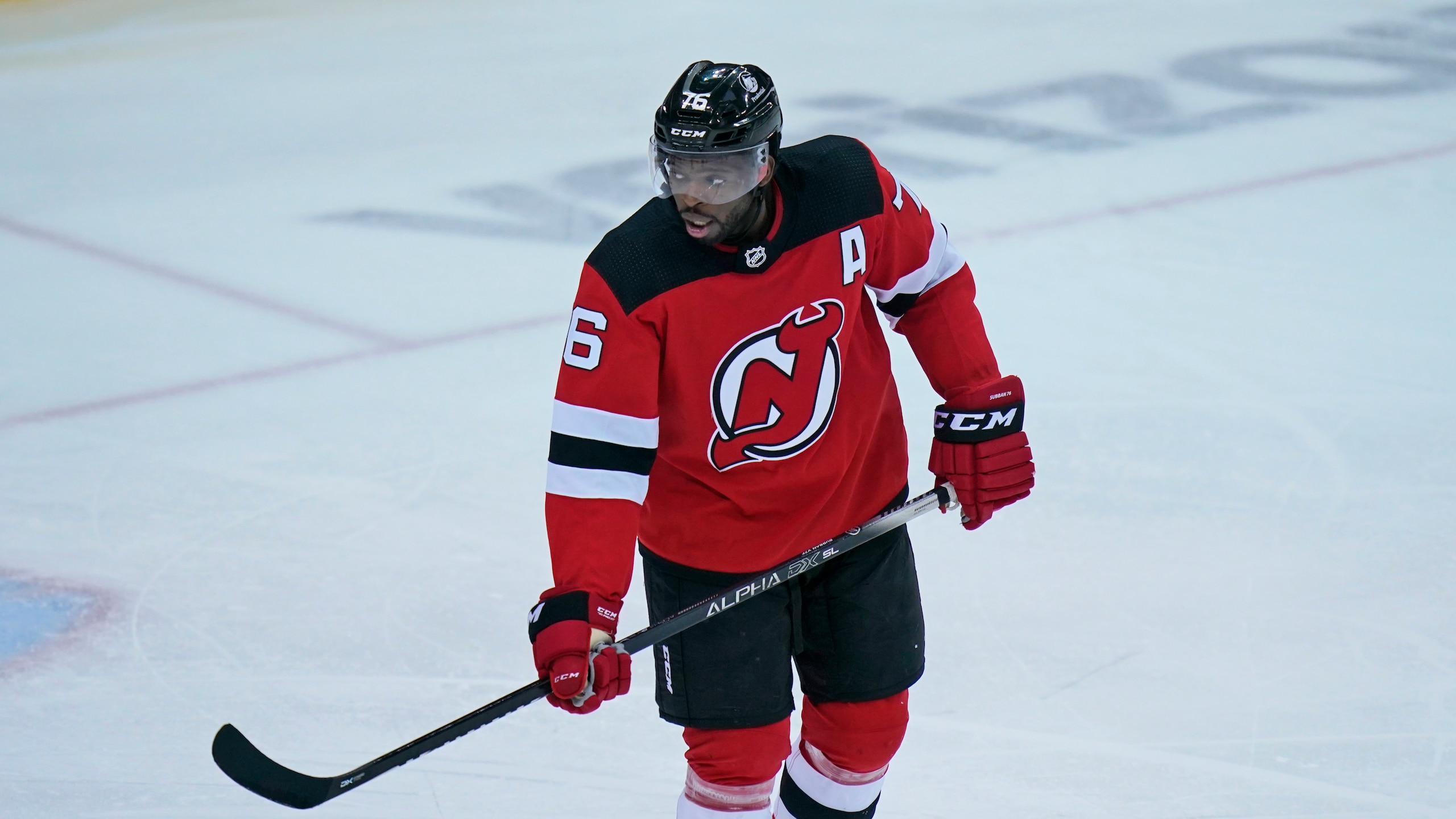 New Jersey Devils' P.K. Subban skates during the second period of the NHL hockey game against the New York Rangers in Newark, N.J., Sunday, April 18, 2021. (AP Photo/Seth Wenig)