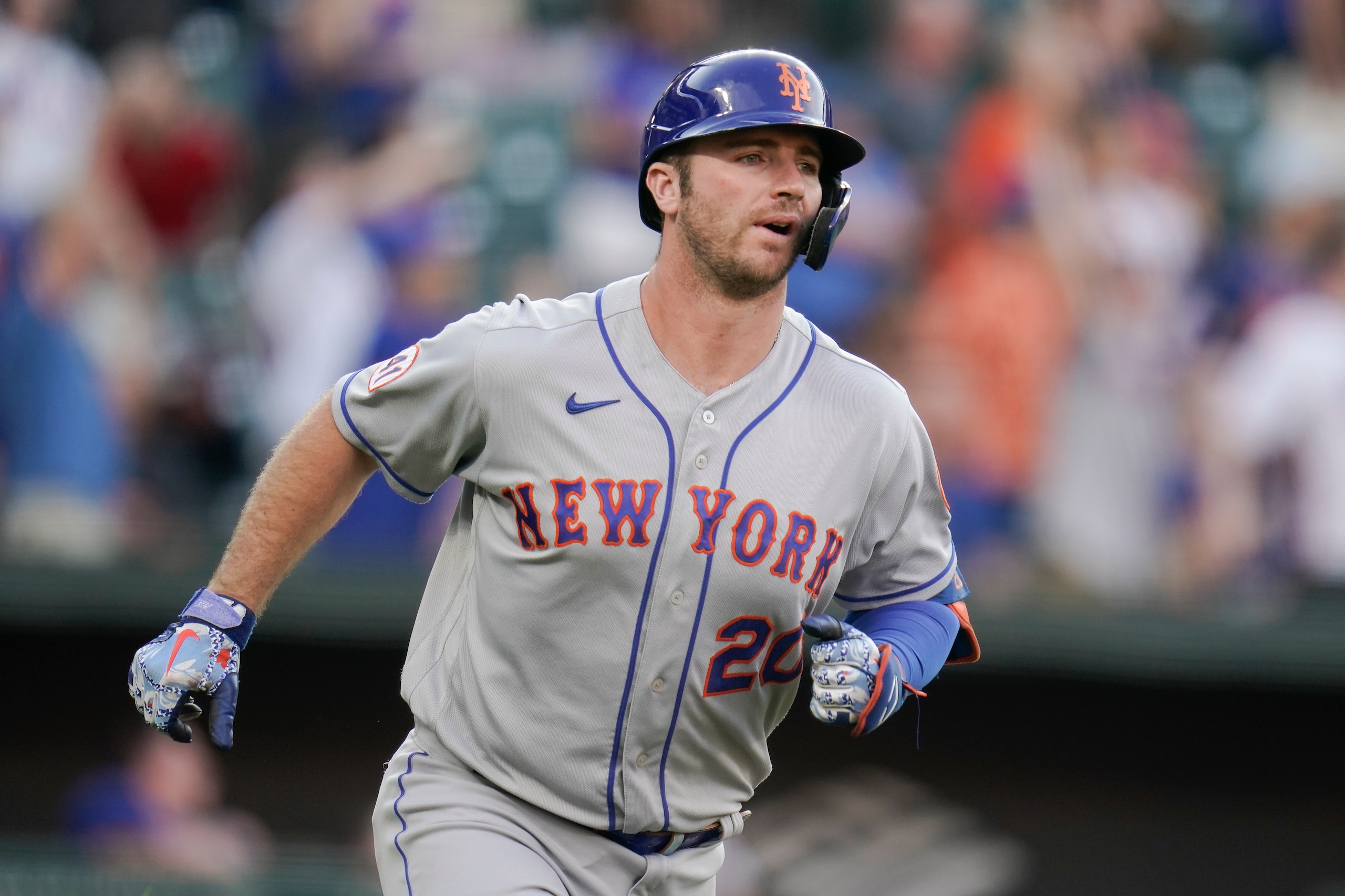 New York Mets designated hitter Pete Alonso runs the bases after hitting a two-run home run off Baltimore Orioles starting pitcher Bruce Zimmermann during the first inning of a baseball game, Tuesday, June 8, 2021, in Baltimore. Mets' Francisco Lindor scored on the home run. (AP Photo/Julio Cortez) New York Mets designated hitter Pete Alonso runs the bases after hitting a two-run home run off Baltimore Orioles starting pitcher Bruce Zimmermann during the first inning of a baseball game, Tuesday, June 8, 2021, in Baltimore. Mets' Francisco Lindor scored on the home run. (AP Photo/Julio Cortez)