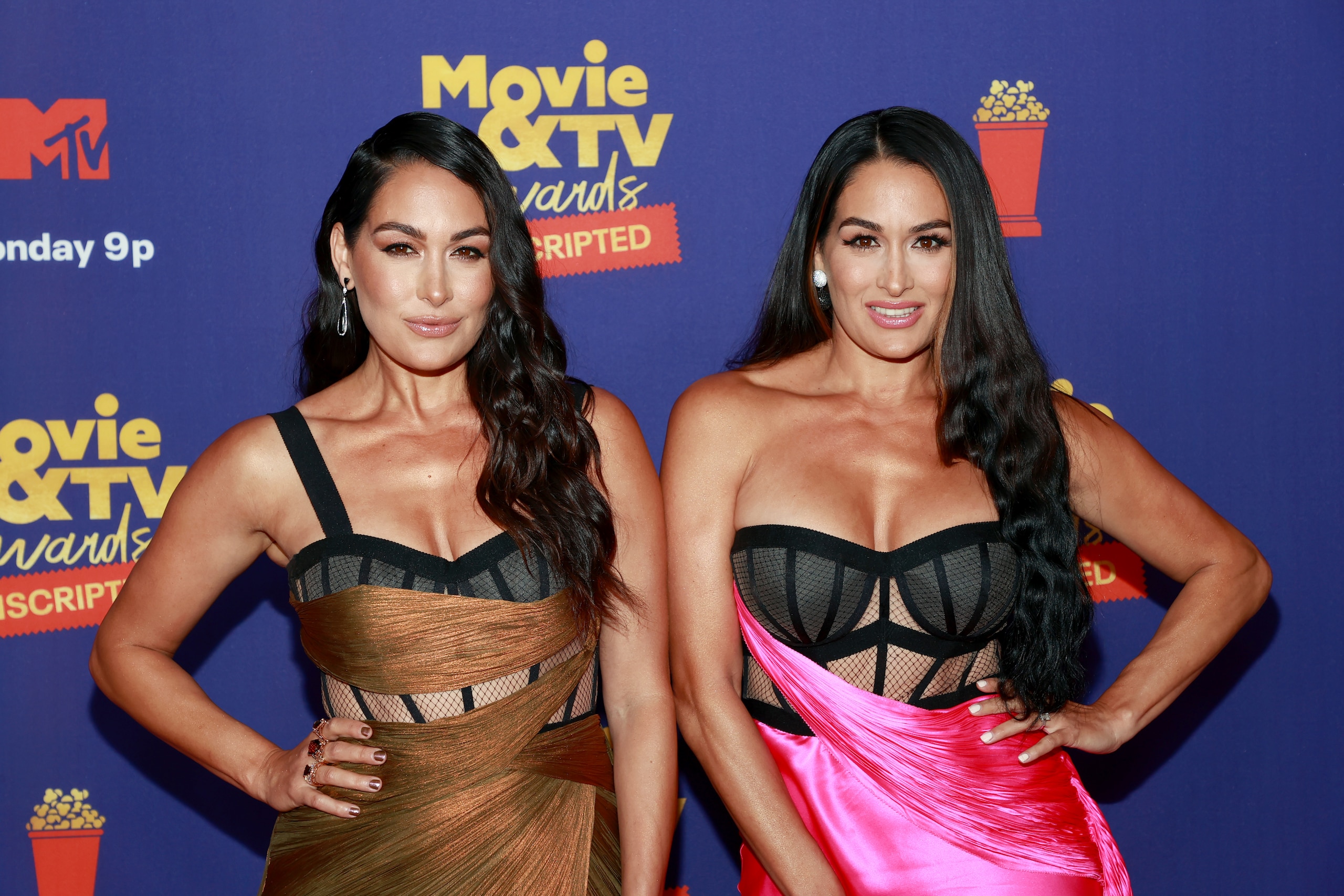 LOS ANGELES, CALIFORNIA - MAY 17: In this image released on May 17, Nikki Bella and Brie Bella attend the 2021 MTV Movie & TV Awards: UNSCRIPTED in Los Angeles, California. (Photo by Matt Winkelmeyer/2021 MTV Movie and TV Awards/Getty Images for MTV/ViacomCBS)