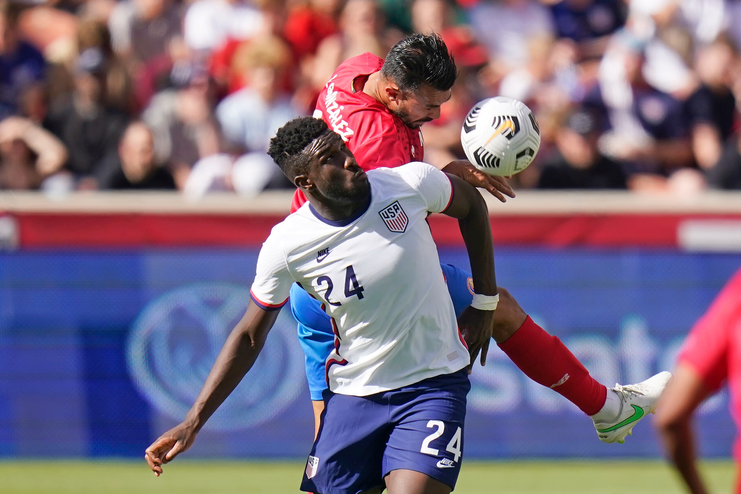 United States Daryl Dike, left, battle with Costa Rica's Kendall Waston, right, for the ball in the first half during an international friendly soccer match Wednesday, June 9, 2021, in Sandy, Utah. (AP Photo/Rick Bowmer) United States Daryl Dike, left, battle with Costa Rica's Kendall Waston, right, for the ball in the first half during an international friendly soccer match Wednesday, June 9, 2021, in Sandy, Utah. (AP Photo/Rick Bowmer)