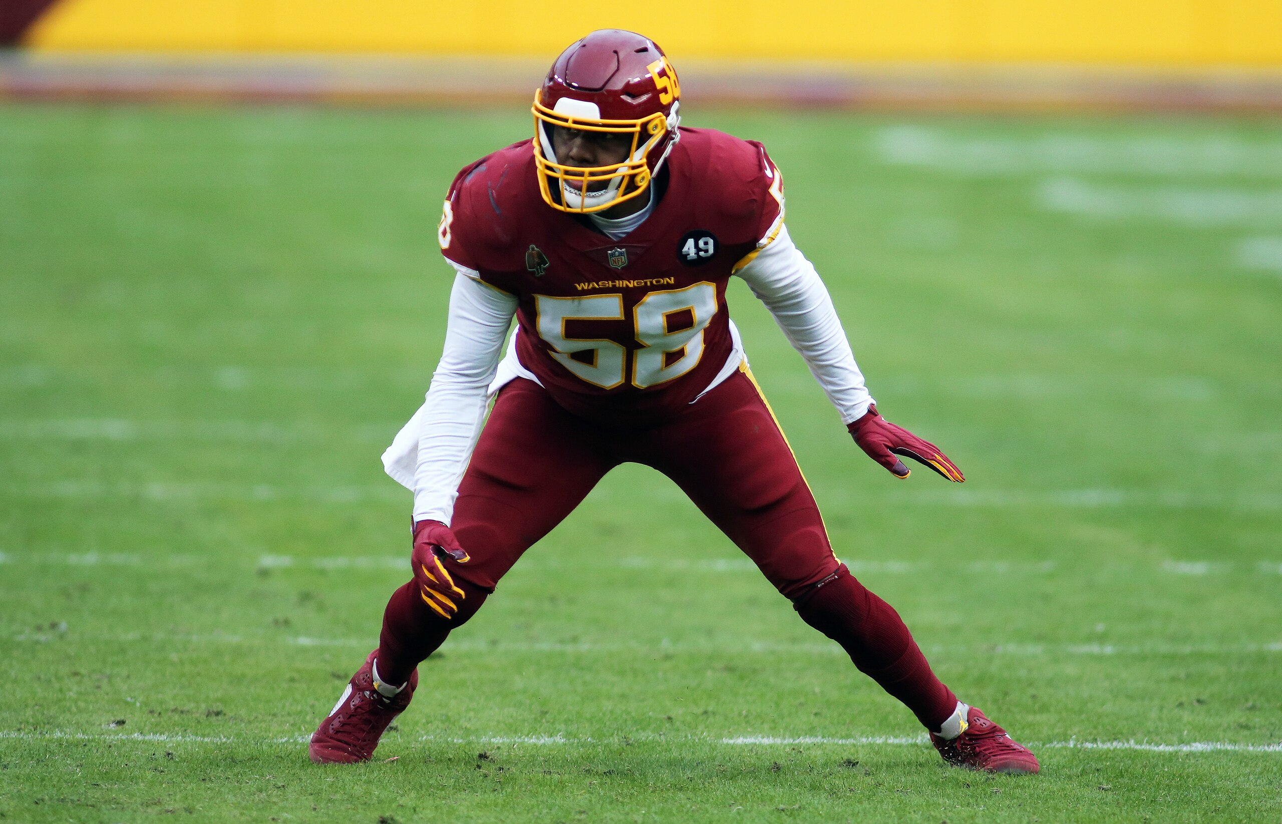 Washington Football Team outside linebacker Thomas Davis (58) in action during an NFL football game against the Seattle Seahawks, Sunday, Dec. 20, 2020 in Landover, Md. (AP Photo/Daniel Kucin Jr.)