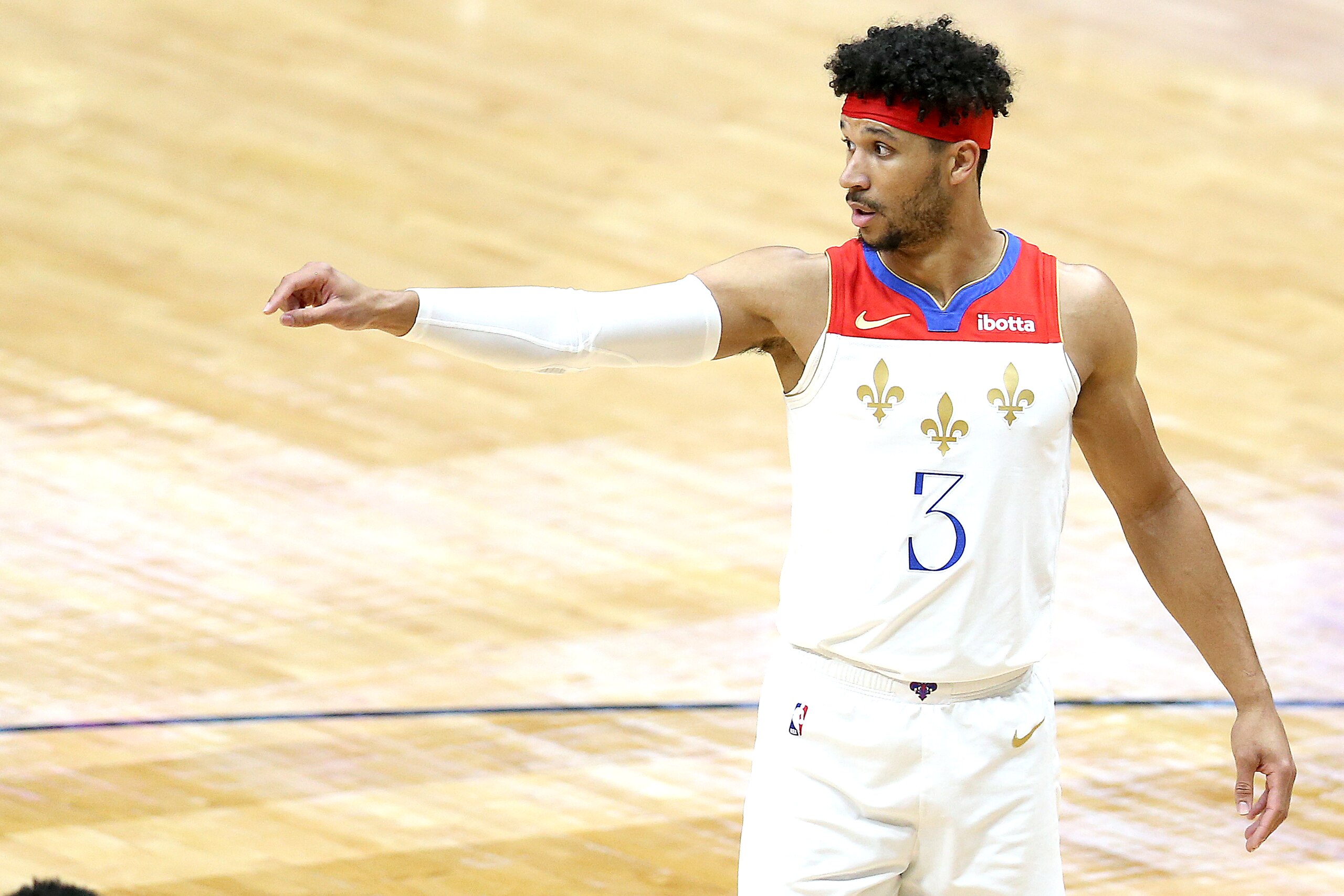 NEW ORLEANS, LOUISIANA - MARCH 26: Josh Hart #3 of the New Orleans Pelicans stands on the court during the second quarter of an NBA game against the Denver Nuggets at Smoothie King Center on March 26, 2021 in New Orleans, Louisiana. NOTE TO USER: User expressly acknowledges and agrees that, by downloading and or using this photograph, User is consenting to the terms and conditions of the Getty Images License Agreement. (Photo by Sean Gardner/Getty Images) NEW ORLEANS, LOUISIANA - MARCH 26: Josh Hart #3 of the New Orleans Pelicans stands on the court during the second quarter of an NBA game against the Denver Nuggets at Smoothie King Center on March 26, 2021 in New Orleans, Louisiana. NOTE TO USER: User expressly acknowledges and agrees that, by downloading and or using this photograph, User is consenting to the terms and conditions of the Getty Images License Agreement. (Photo by Sean Gardner/Getty Images)