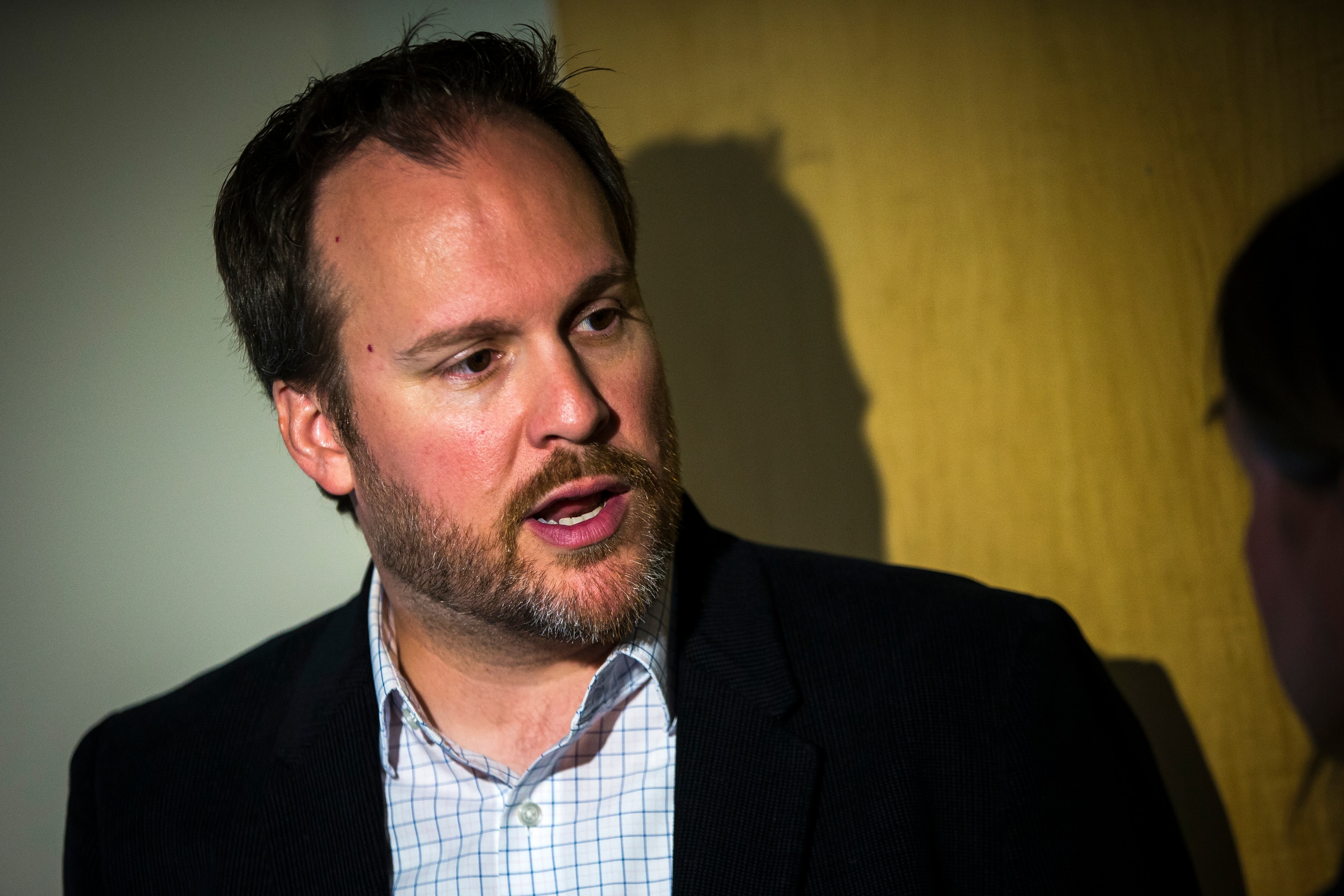 BOSTON - SEPTEMBER 30: Boston Red Sox Senior Vice President / Assistant General Manager Zack Scott speaks with a reporter during an end-of-season press conference at Fenway Park in Boston on Sep. 30, 2019. (Photo by Nic Antaya for The Boston Globe via Getty Images)