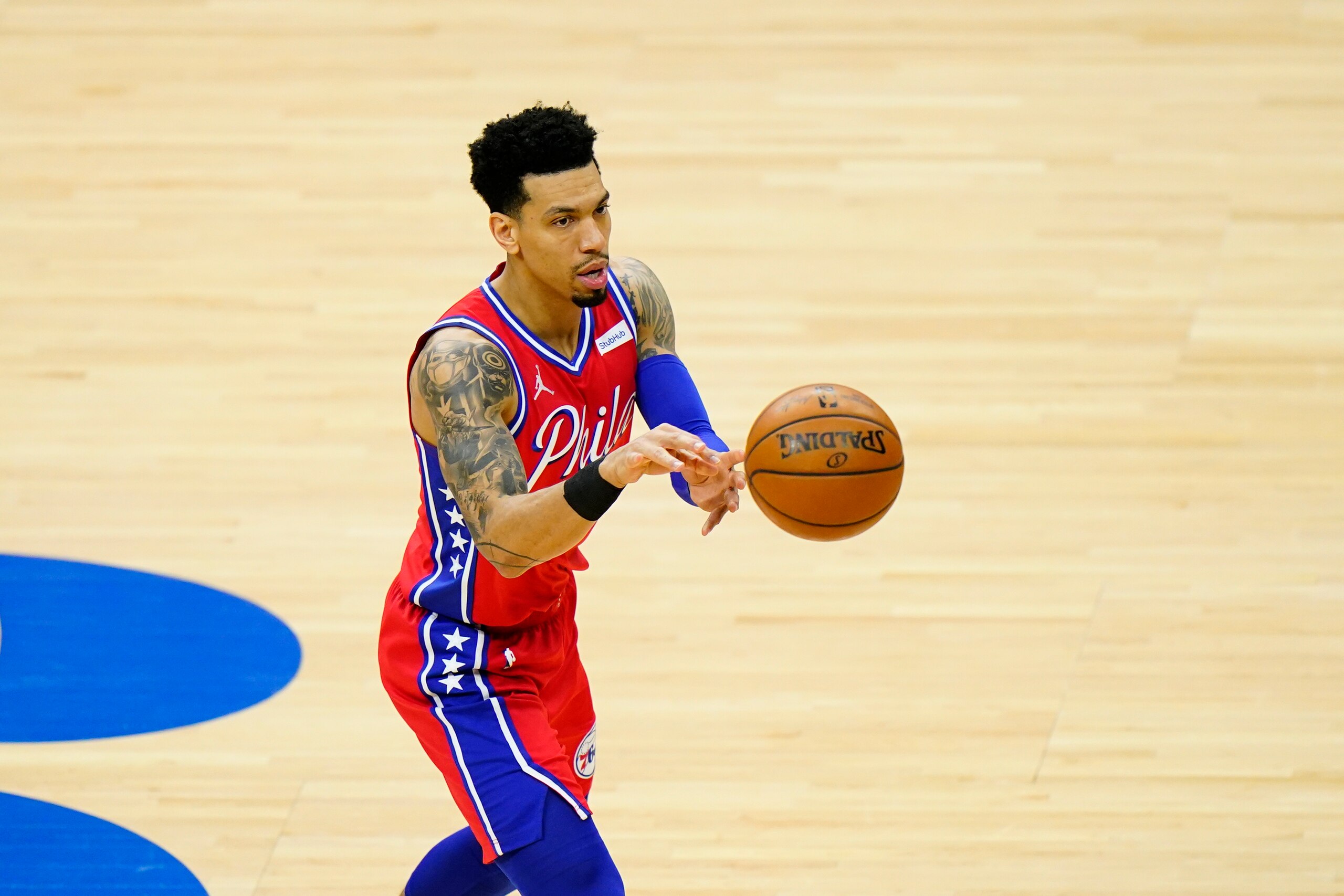 Philadelphia 76ers' Danny Green plays during an NBA basketball game against the Orlando Magic, Friday, May 14, 2021, in Philadelphia. (AP Photo/Matt Slocum)