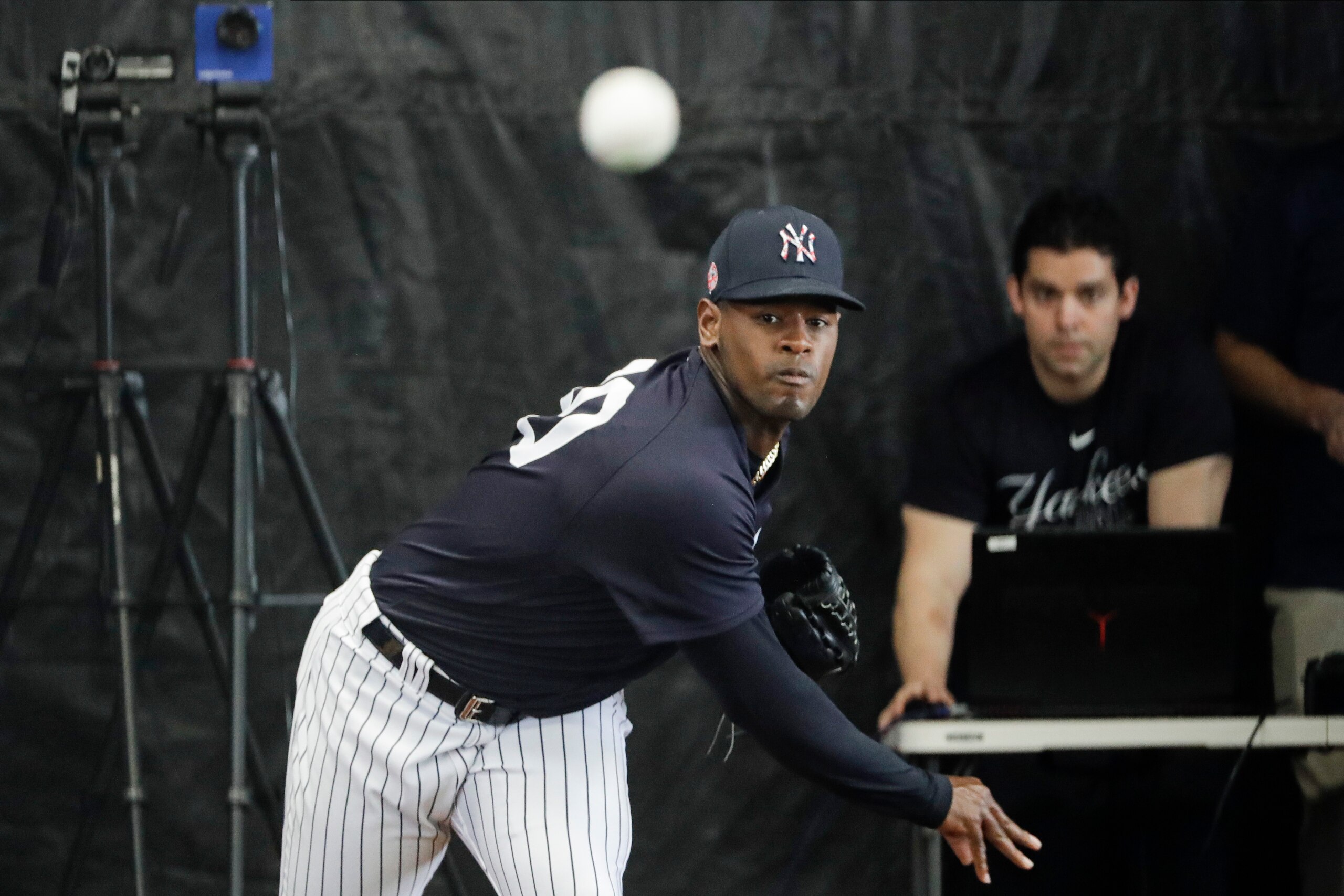 FILE - New York Yankees' Luis Severino throws during a spring training baseball workout in Tampa, Fla., in this Thursday, Feb. 13, 2020, file photo. New York Yankees pitcher Luis Severino has thrown off a mound for the first time since Tommy John surgery on Feb. 27 last year. Yankees manager Aaron Boone said the 27-year-old right-hander threw 20 pitches, all fastballs, during a bullpen session Tuesday, March 9, 2021.(AP Photo/Frank Franklin II, File) FILE - New York Yankees' Luis Severino throws during a spring training baseball workout in Tampa, Fla., in this Thursday, Feb. 13, 2020, file photo. New York Yankees pitcher Luis Severino has thrown off a mound for the first time since Tommy John surgery on Feb. 27 last year. Yankees manager Aaron Boone said the 27-year-old right-hander threw 20 pitches, all fastballs, during a bullpen session Tuesday, March 9, 2021.(AP Photo/Frank Franklin II, File)